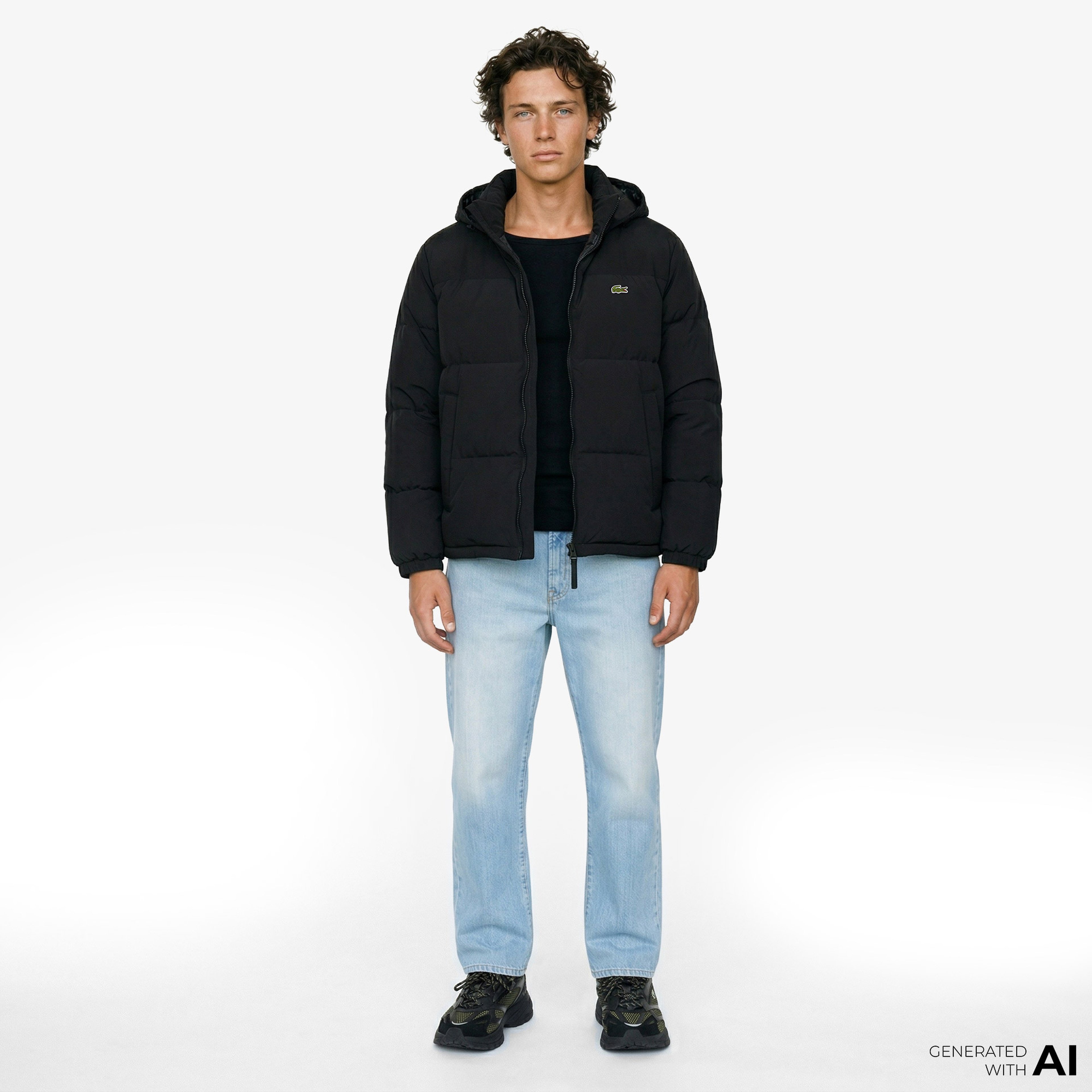 Erkek Relaxed Fit Kapüşonlu Siyah Mont