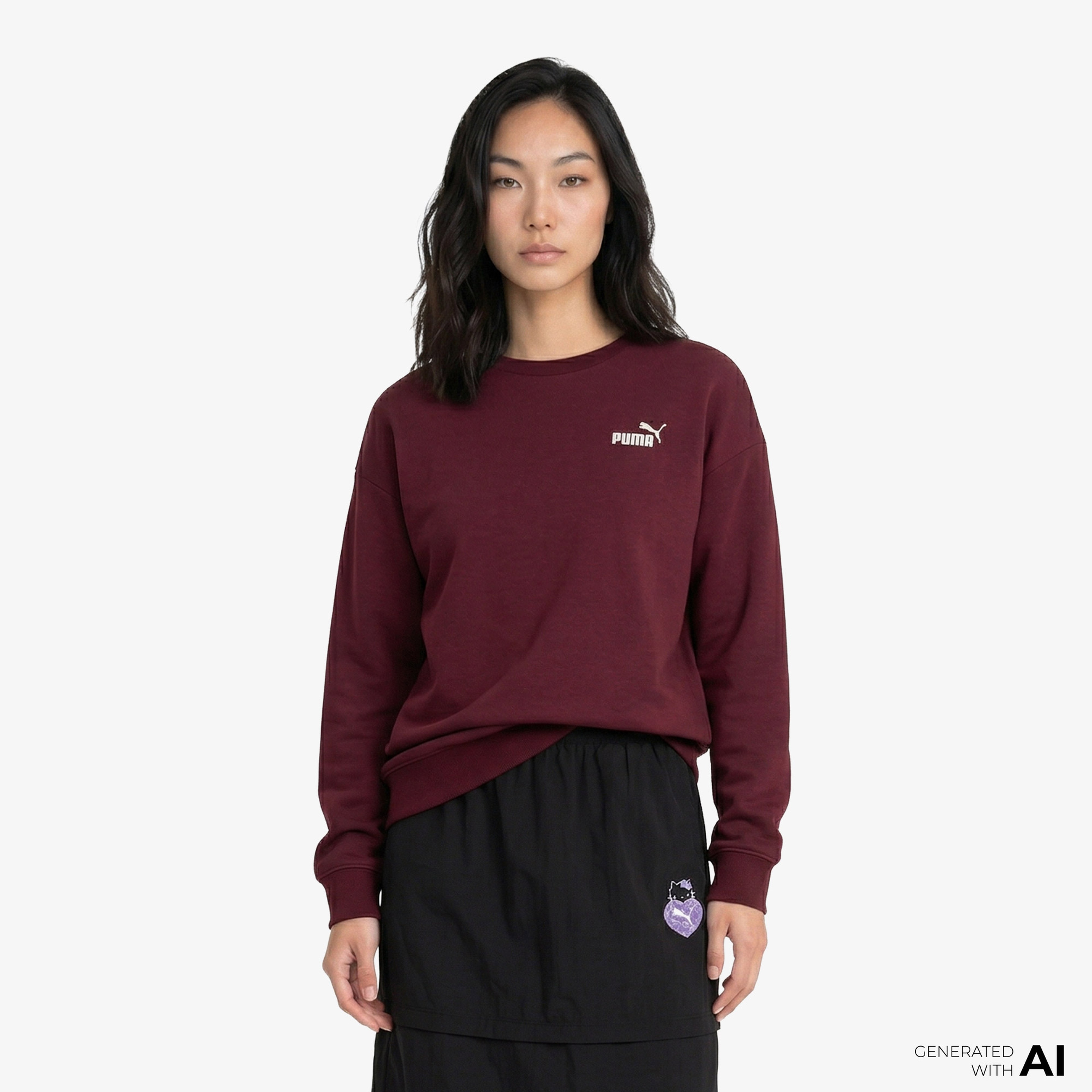 Puma Essential Small Logo Relaxed Crew Kadın Kırmızı Sweatshirt