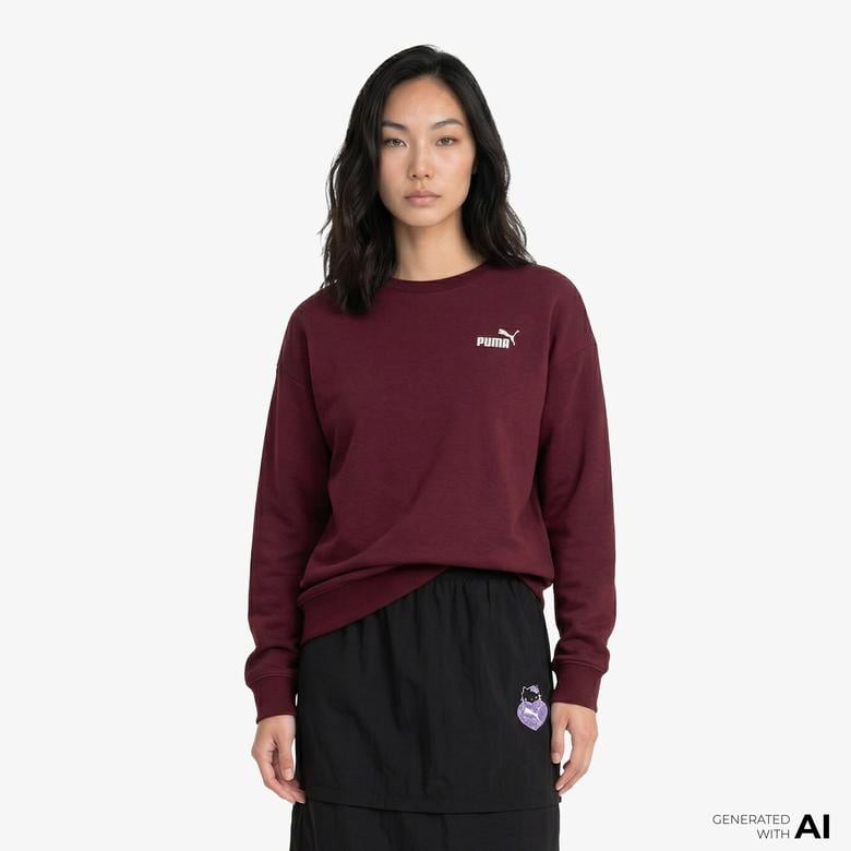 Puma Essential Small Logo Relaxed Crew Kadın Kırmızı Sweatshirt