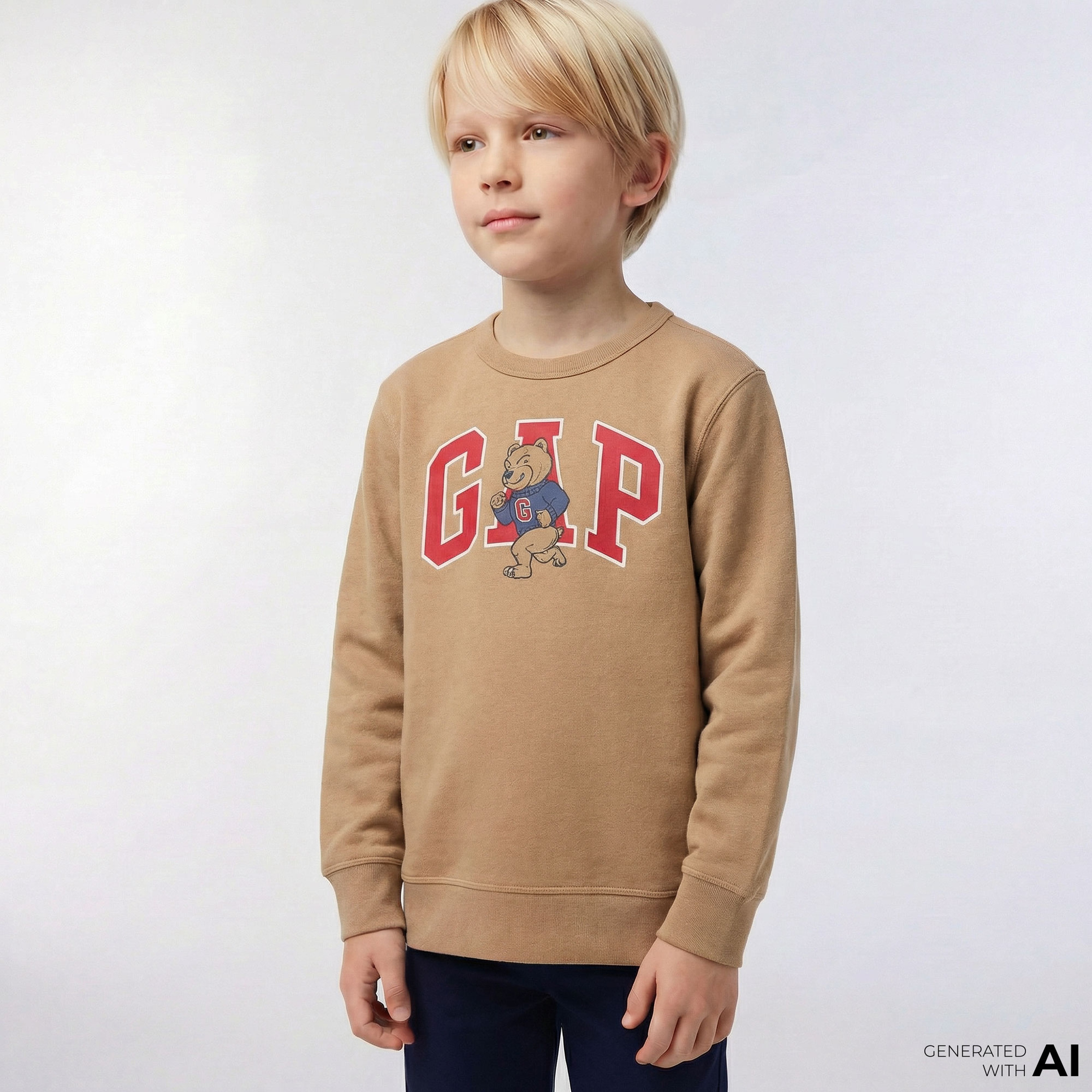 Gap V-Fa Logo Crew Çocuk Kahverengi Sweatshirt