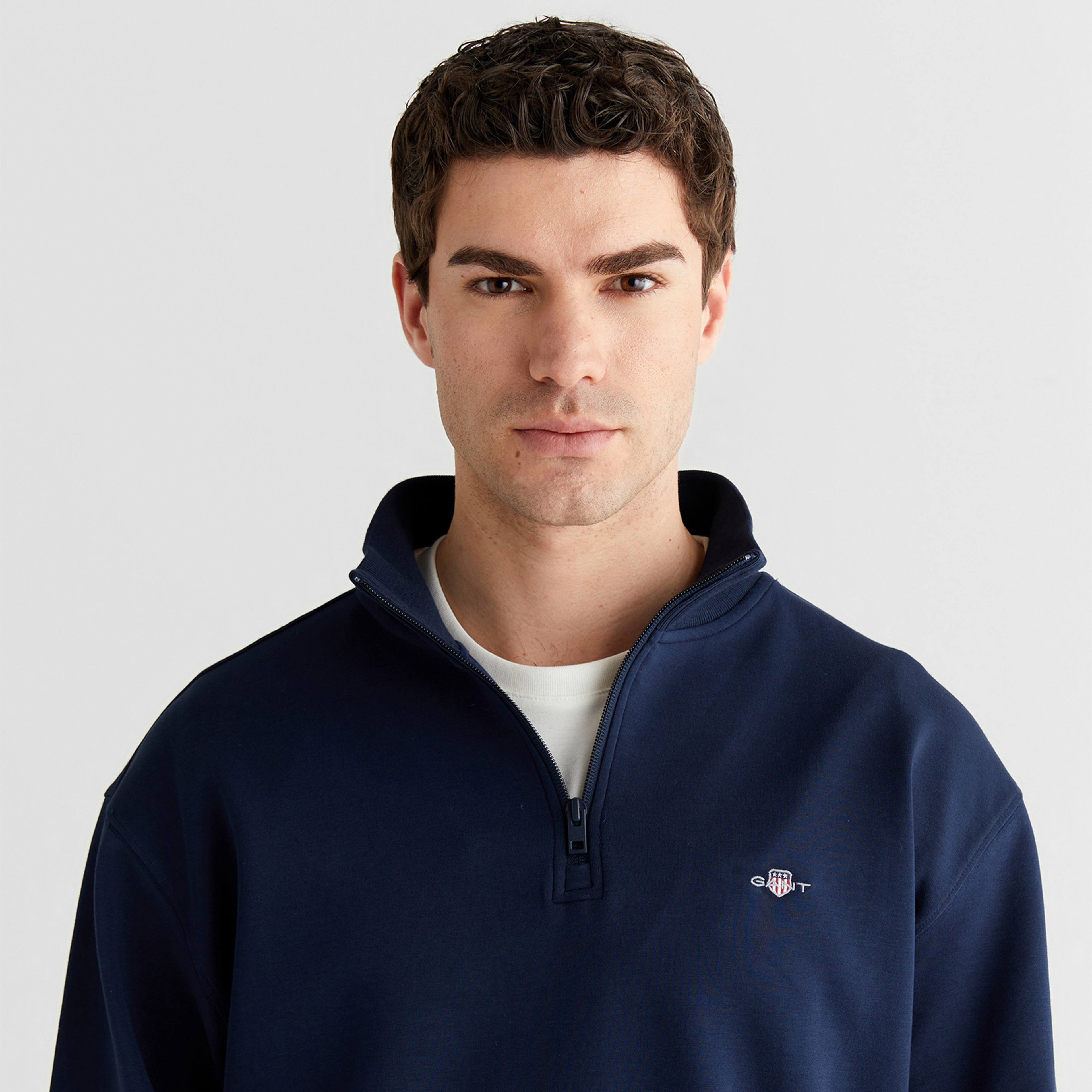 GANT Erkek Lacivert Relaxed Fit Yarım Fermuarlı Sweatshirt