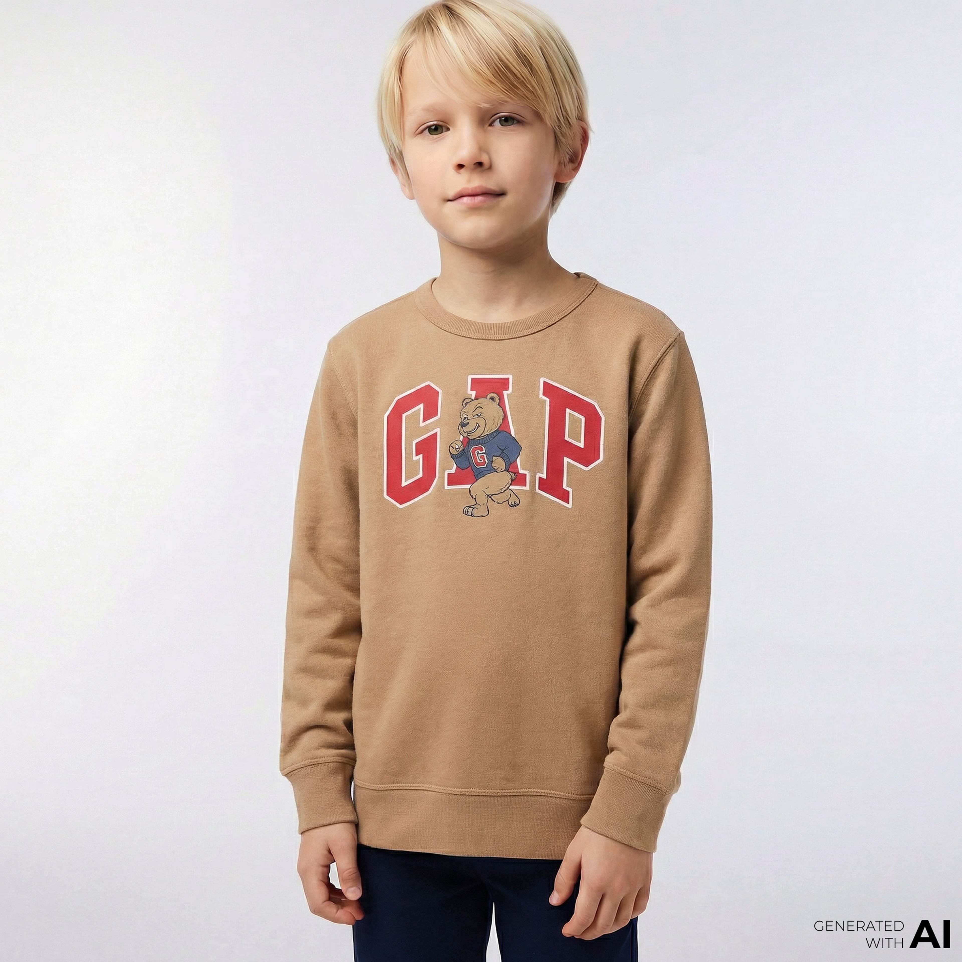 Gap V-Fa Logo Crew Çocuk Kahverengi Sweatshirt