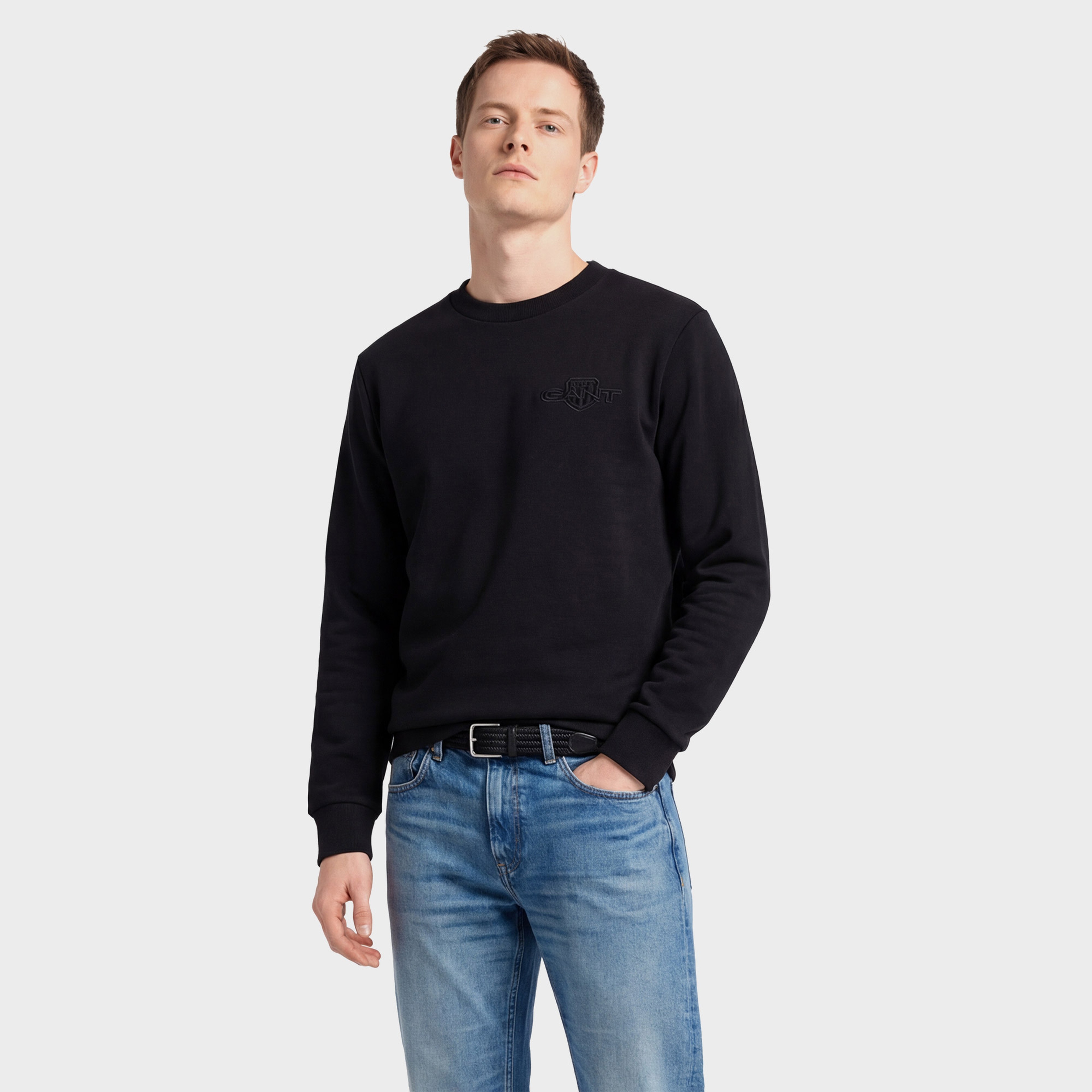 GANT Erkek Siyah Regular Fit Bisiklet Yaka Sweatshirt