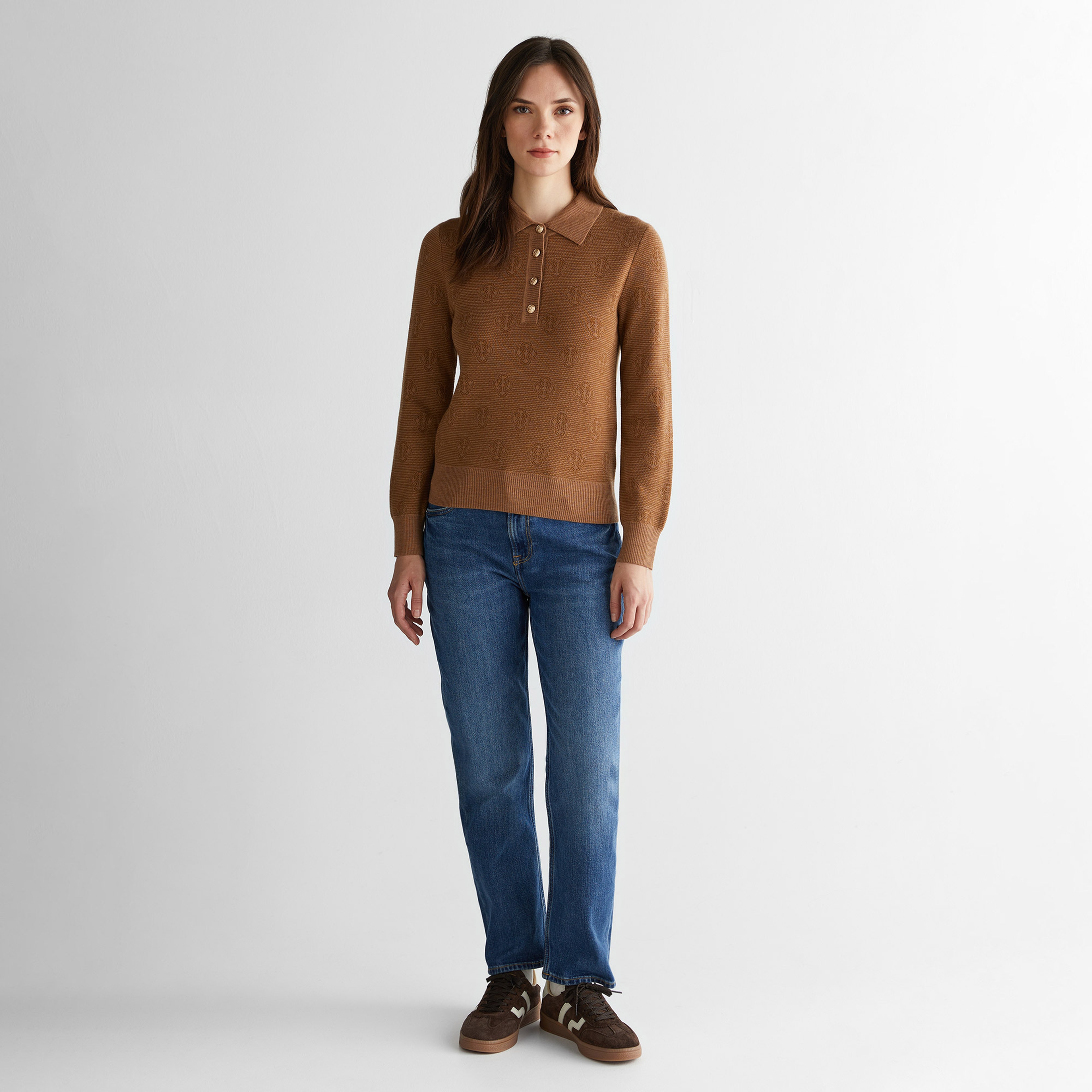 GANT Kadın Kahverengi Regular Fit Polo Yaka Triko