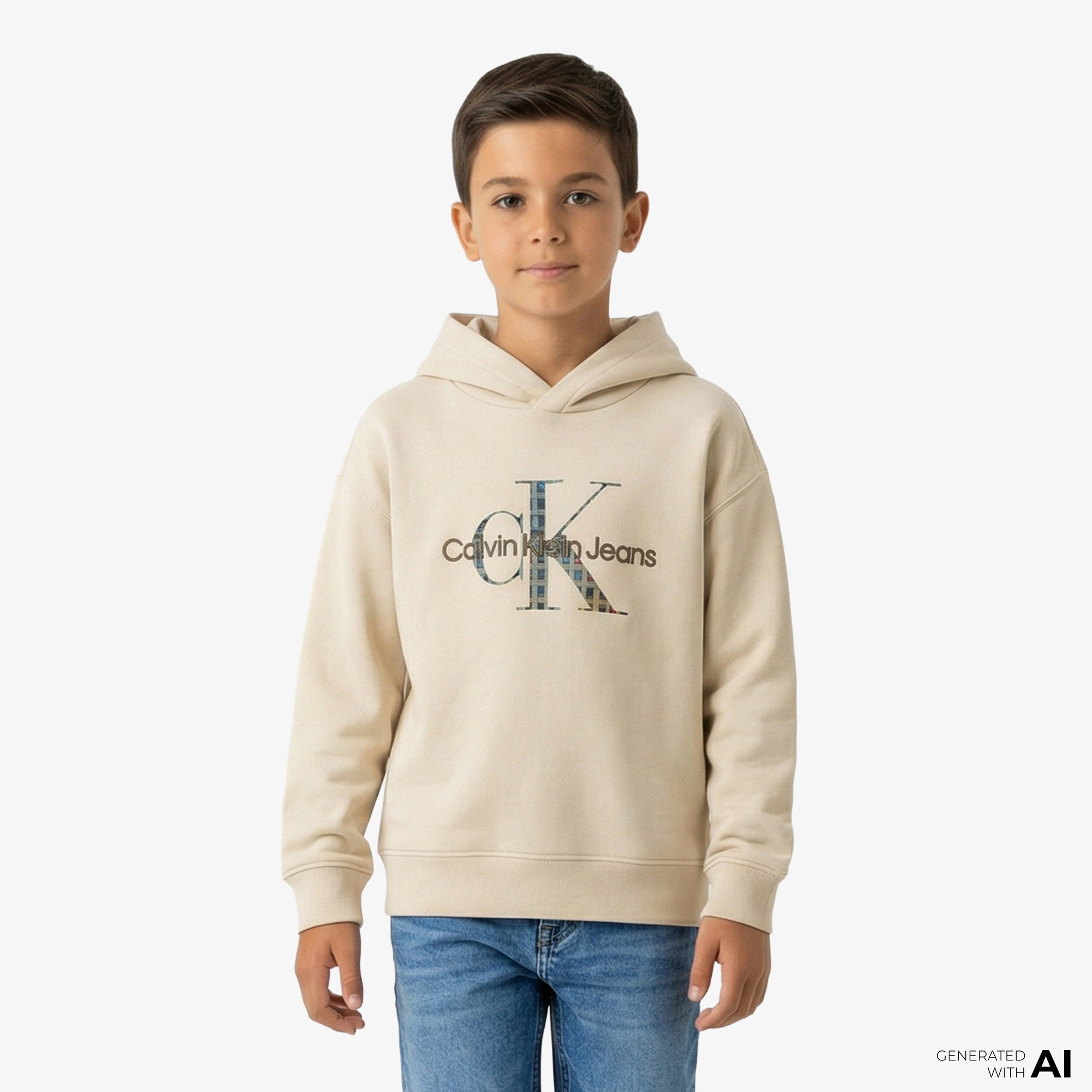 Calvin Klein Embro Logo Çocuk Bej Sweatshirt
