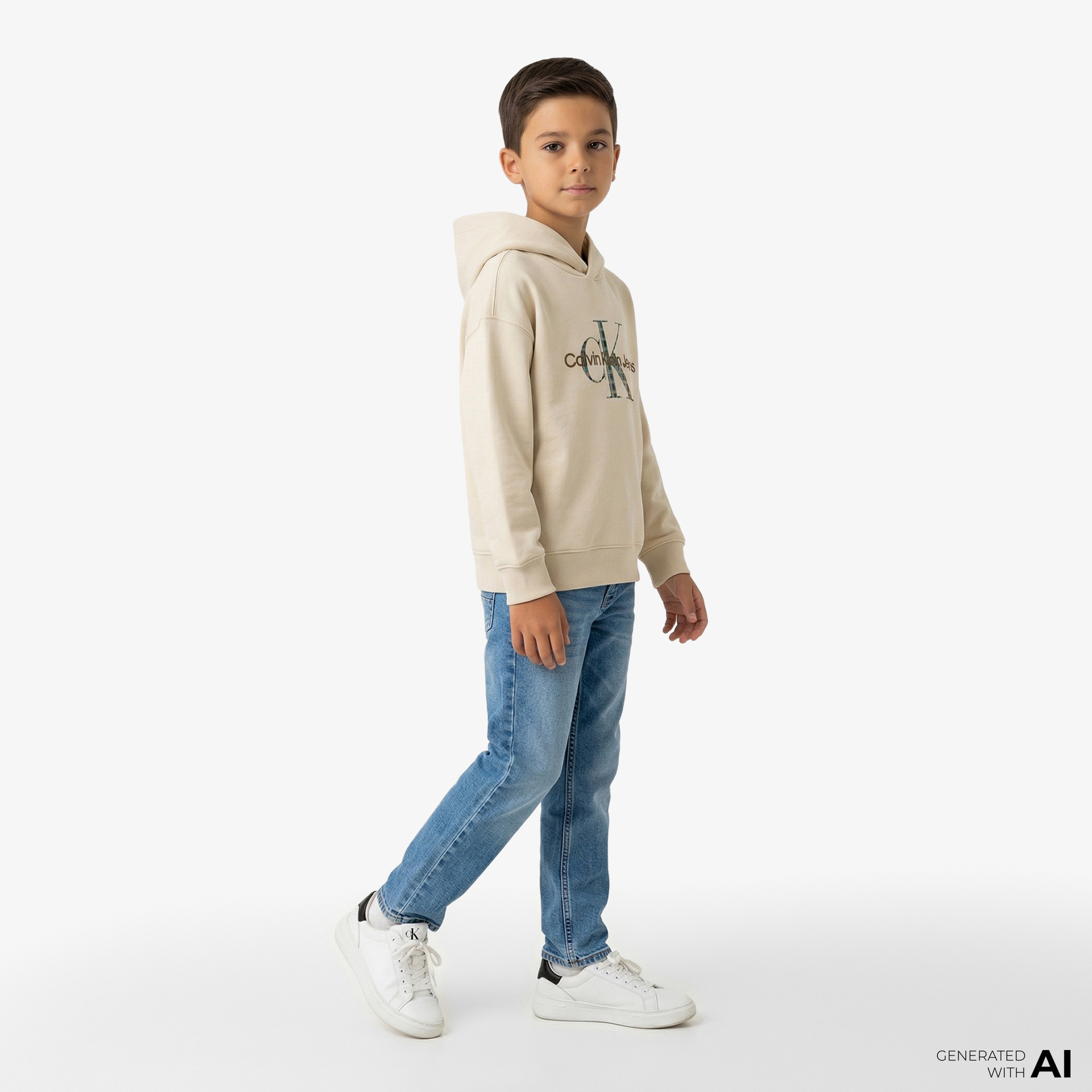 Calvin Klein Embro Logo Çocuk Bej Sweatshirt
