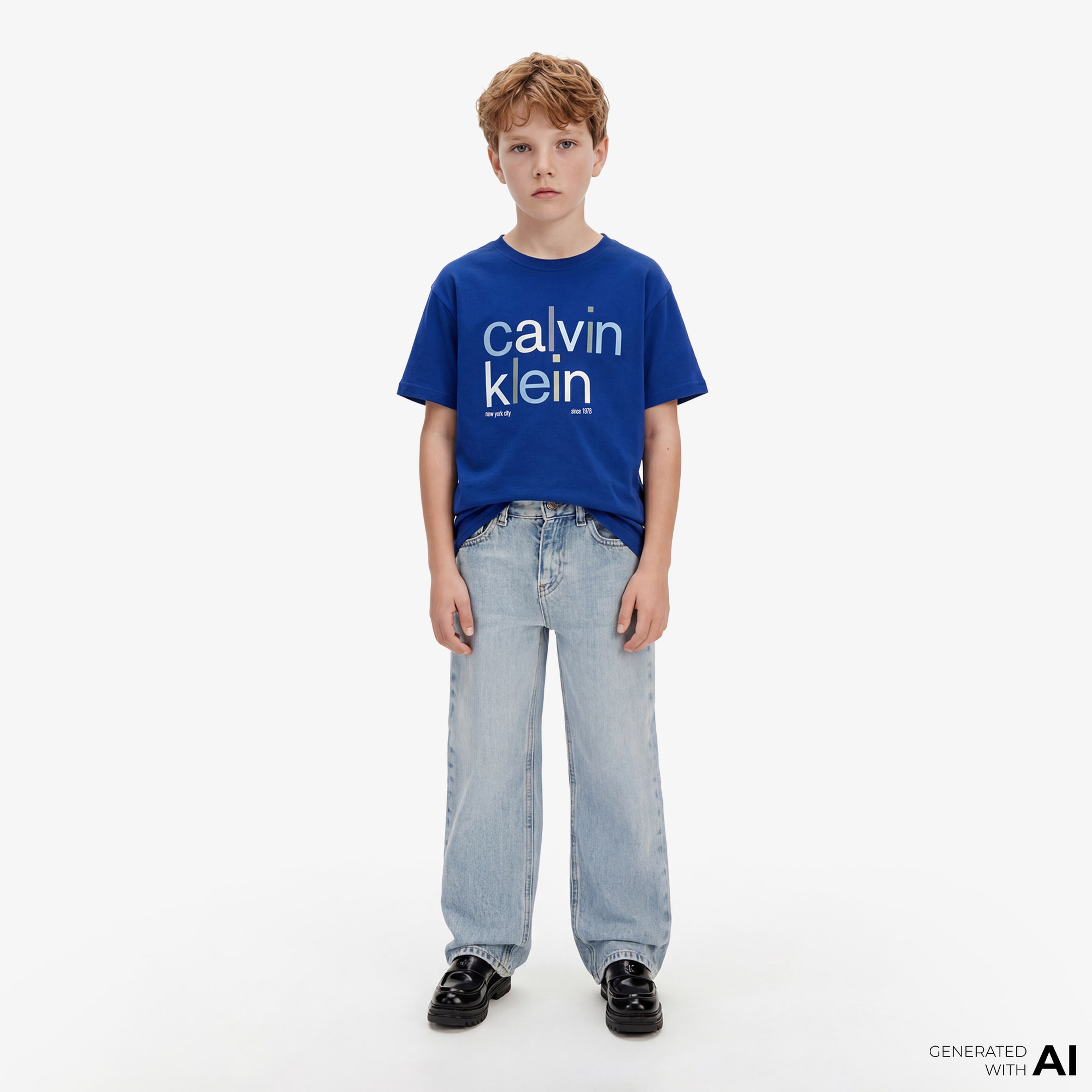 Calvin Klein Color Logo Graphic Çocuk Mavi T-Shirt