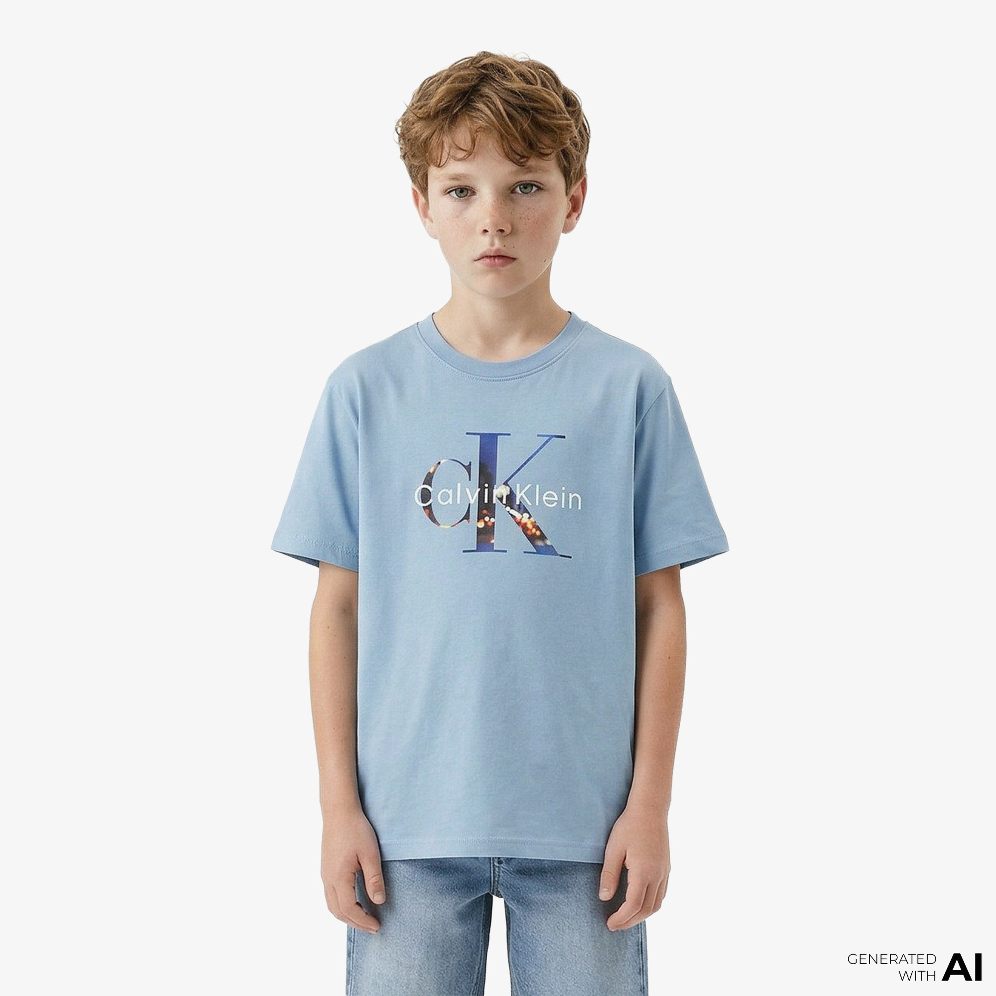 Calvin Klein Filled-In Photo Mono Çocuk Mavi T-Shirt