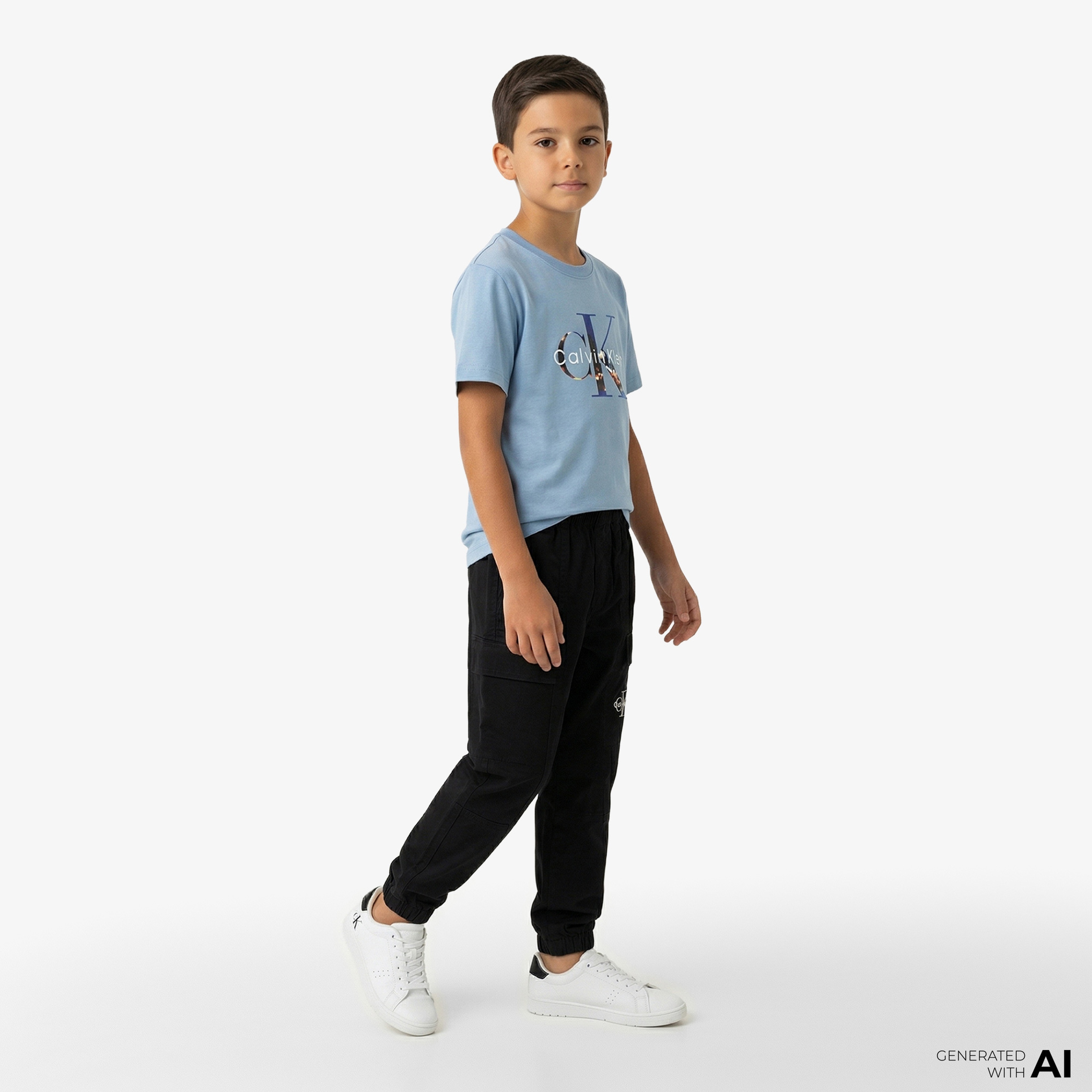 Calvin Klein Filled-In Photo Mono Çocuk Mavi T-Shirt
