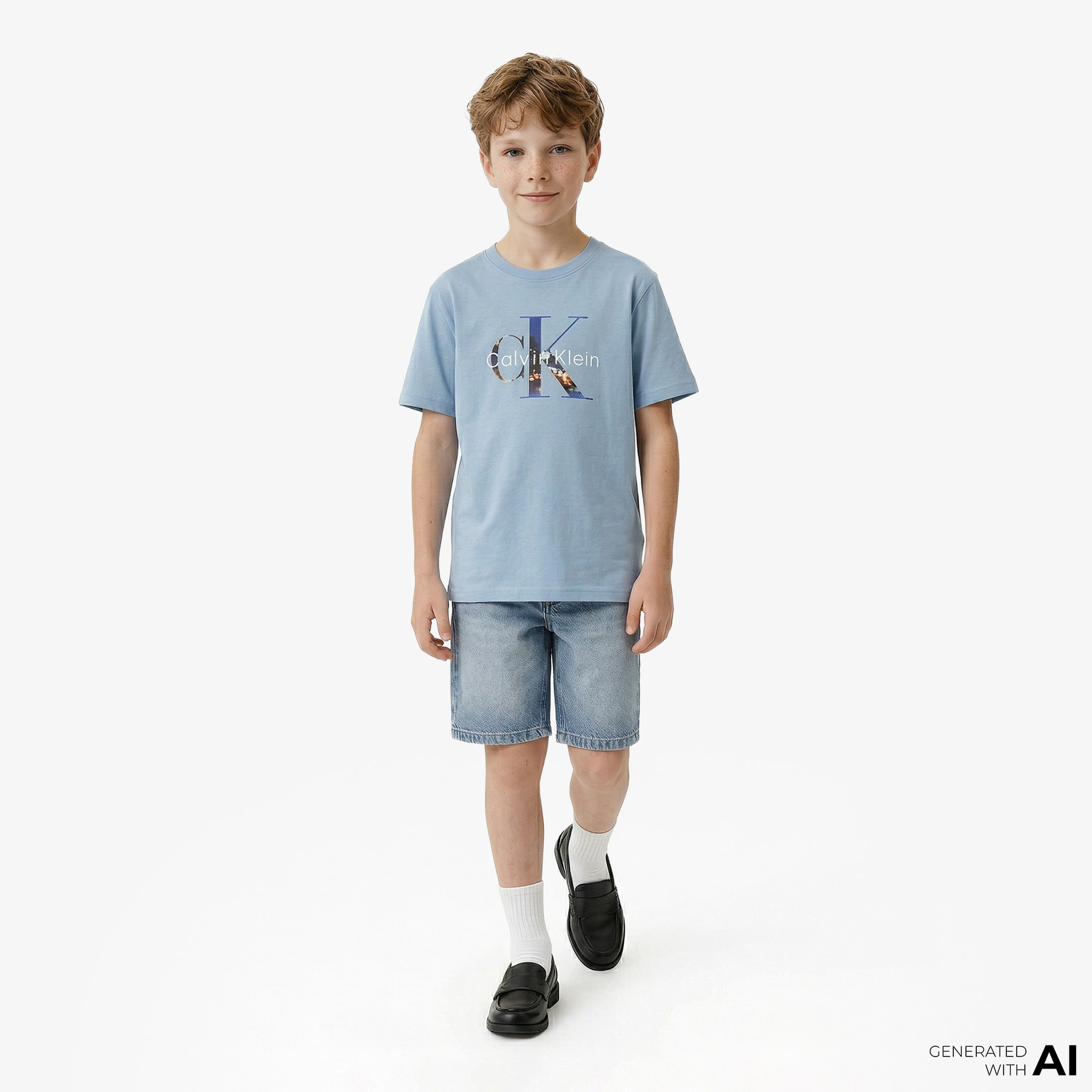 Calvin Klein Filled-In Photo Mono Çocuk Mavi T-Shirt