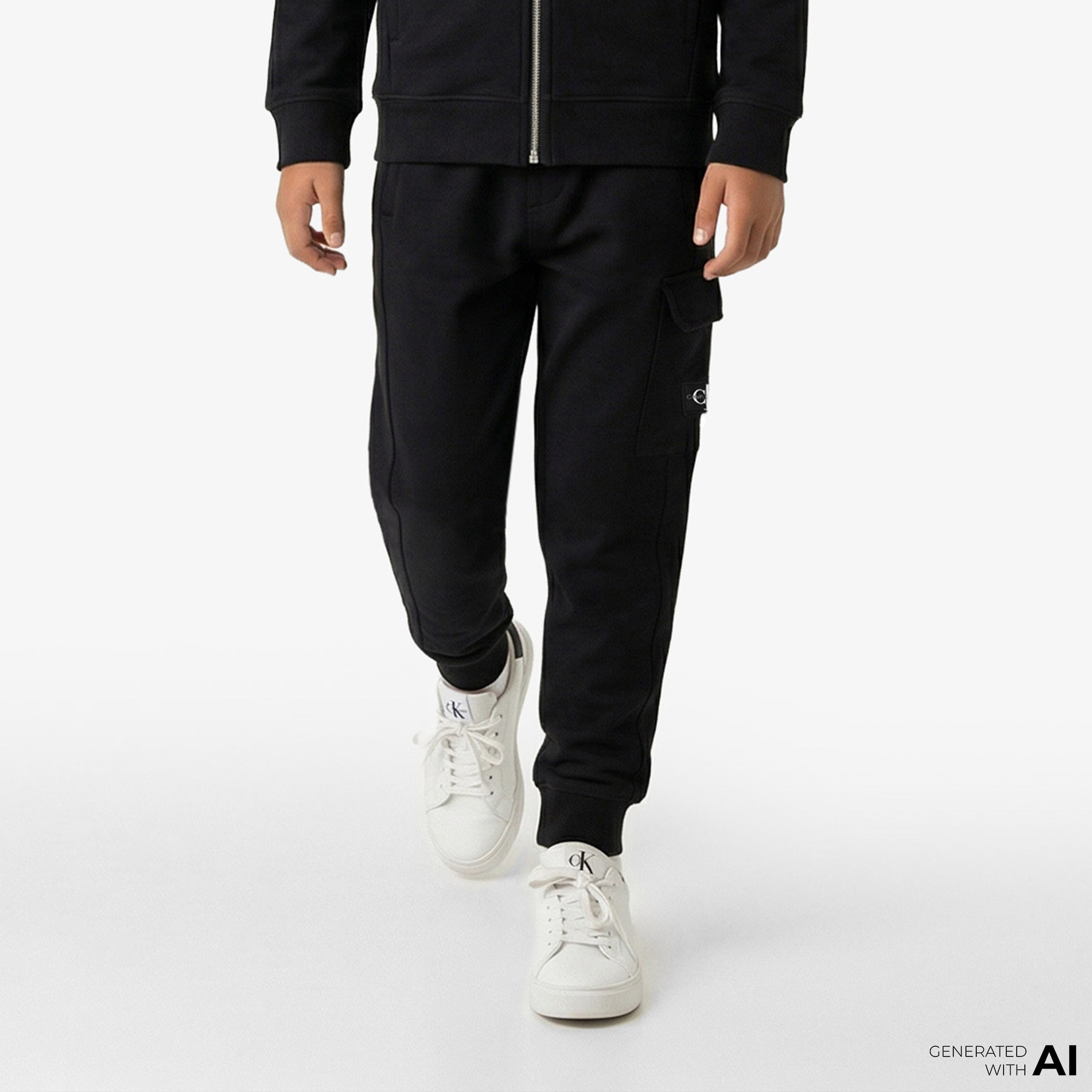 Calvin Klein Badge Relaxed Çocuk Siyah Eşofman Altı
