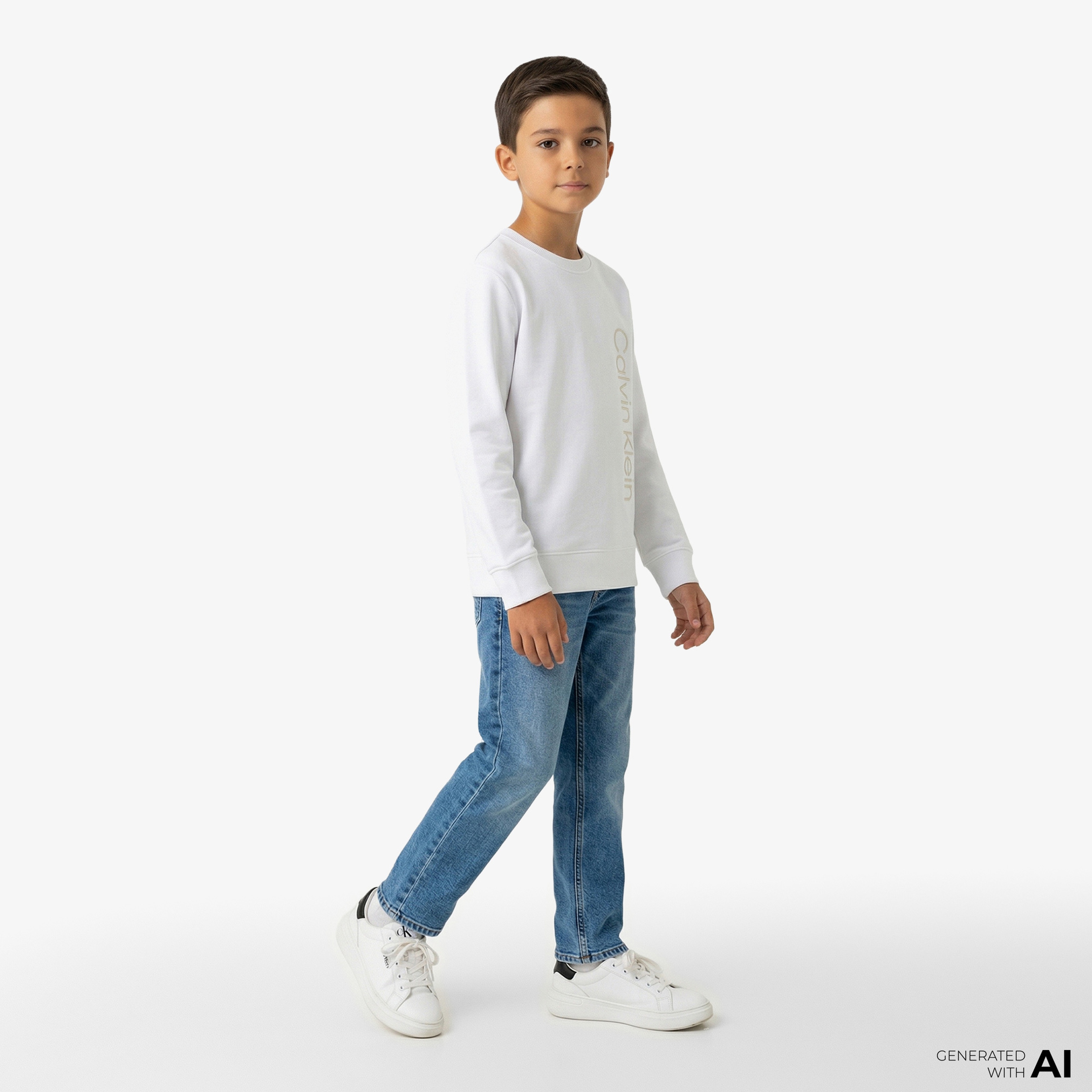 Calvin Klein Terry Side Graphic Çocuk Beyaz Sweatshirt