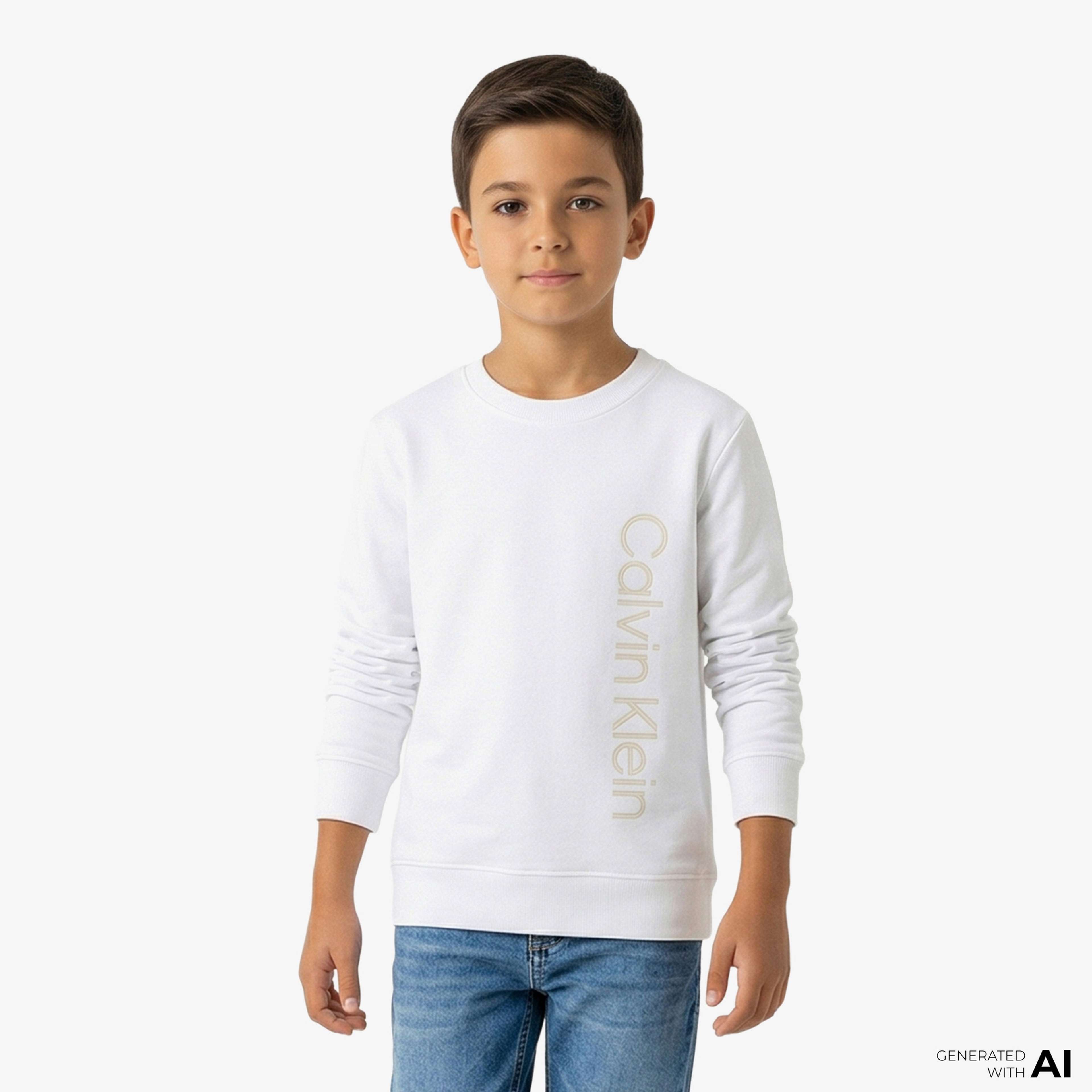 Calvin Klein Terry Side Graphic Çocuk Beyaz Sweatshirt