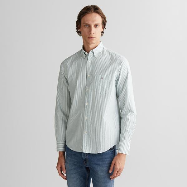 GANT Erkek Yeşil Regular Fit Düğmeli Yaka Çizgili Oxford Gömlek