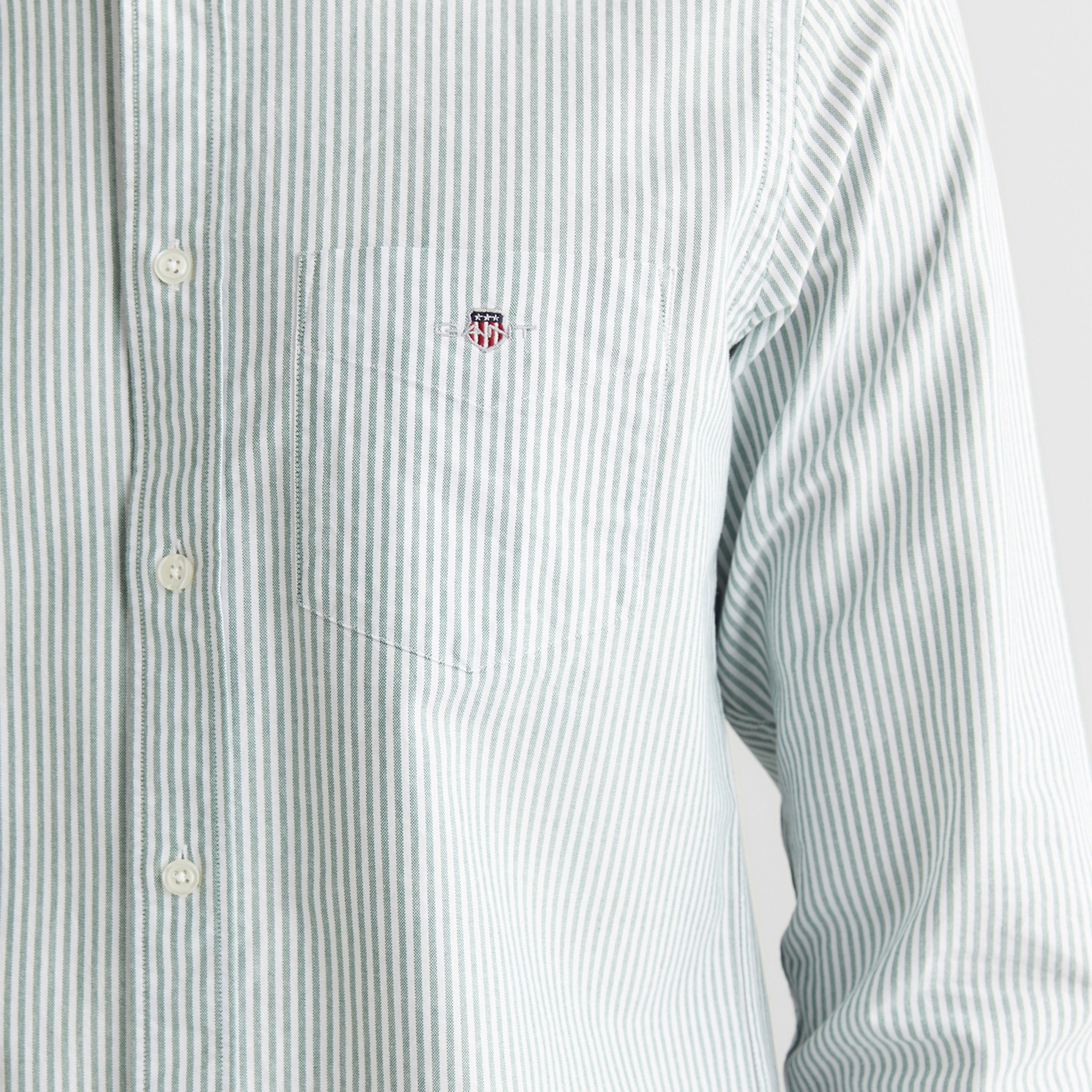 GANT Erkek Yeşil Regular Fit Düğmeli Yaka Çizgili Oxford Gömlek