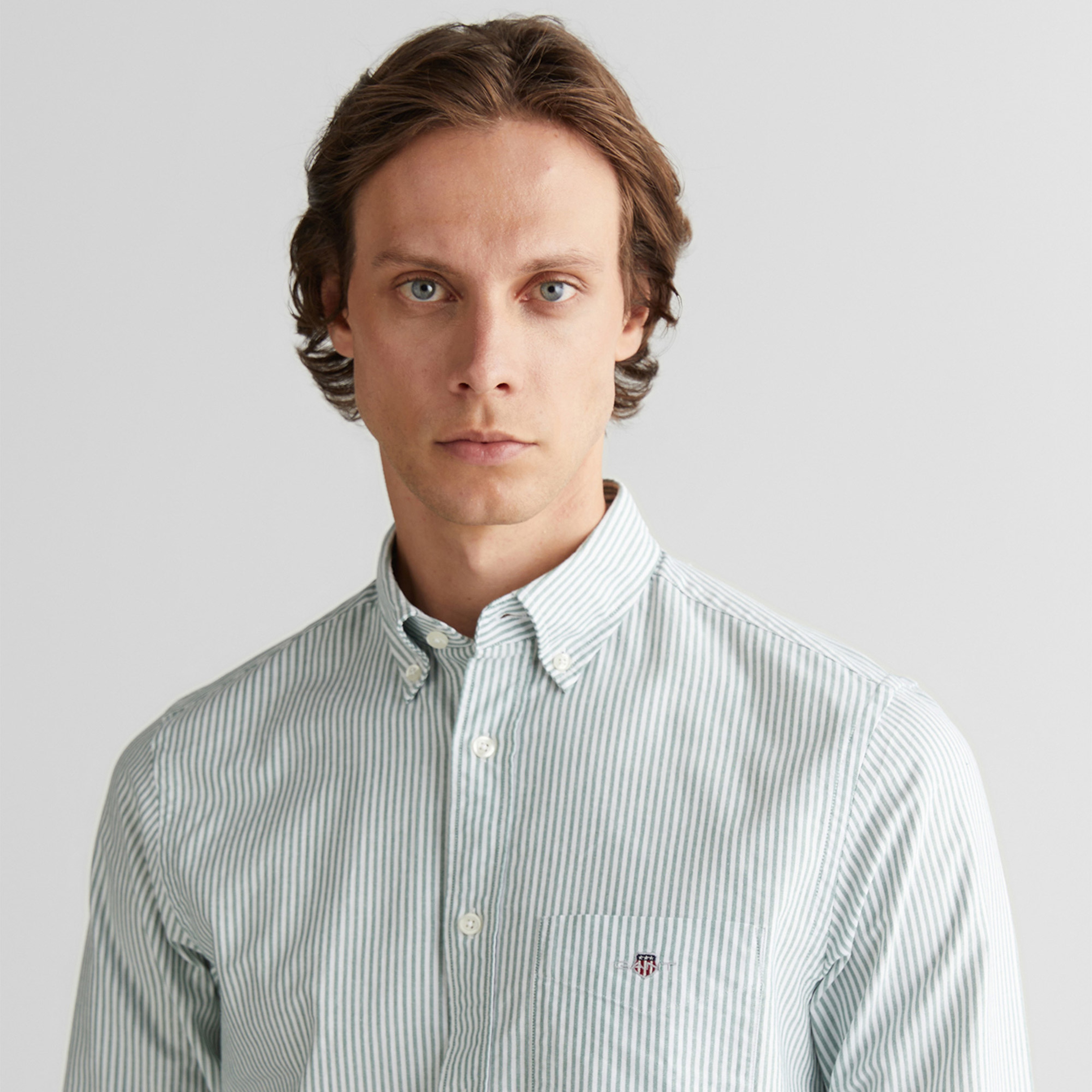 GANT Erkek Yeşil Regular Fit Düğmeli Yaka Çizgili Oxford Gömlek