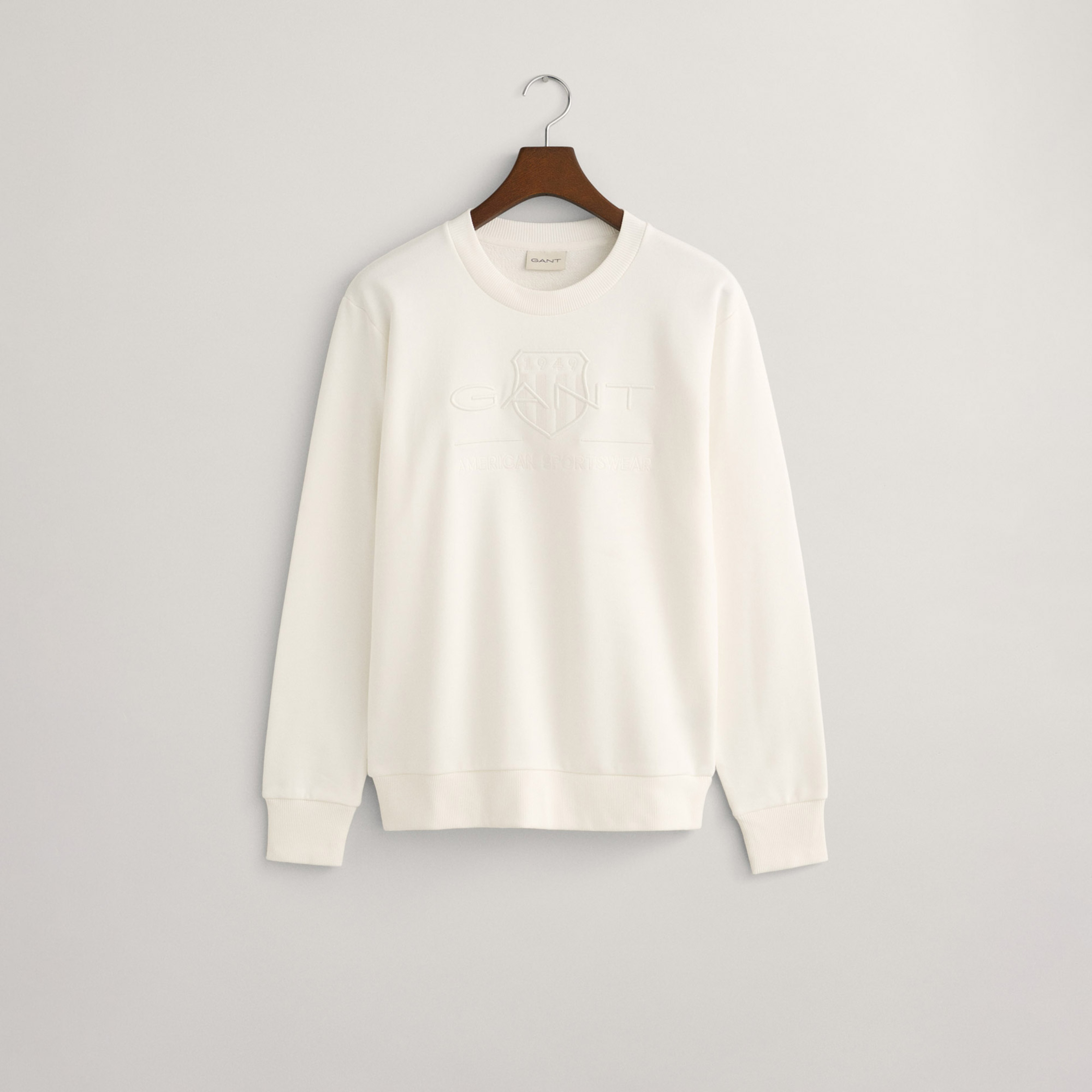 GANT Erkek Krem Regular Fit Bisiklet Yaka Logolu Sweatshirt