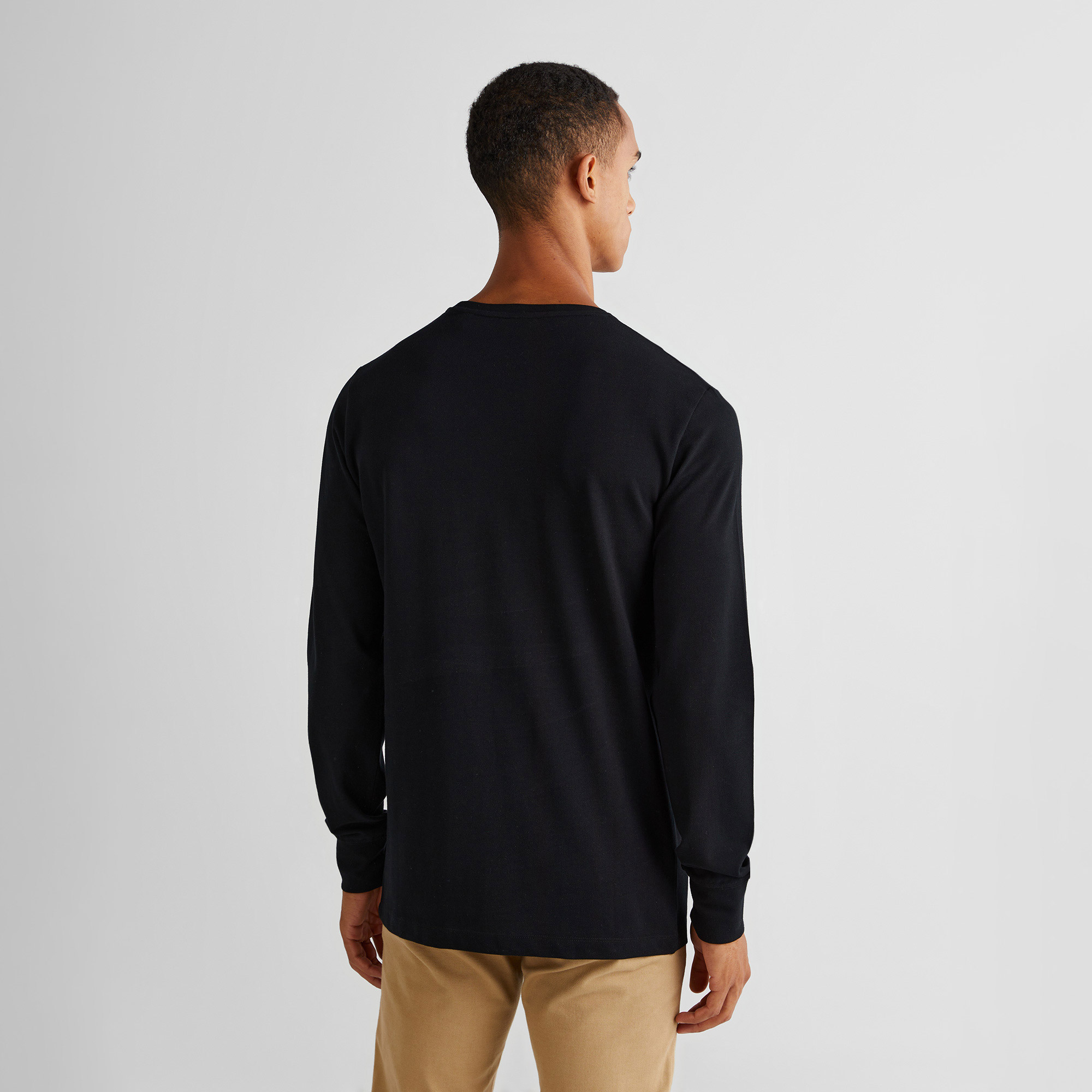 GANT Erkek Siyah Slim Fit Bisiklet Yaka Uzun Kollu T-Shirt