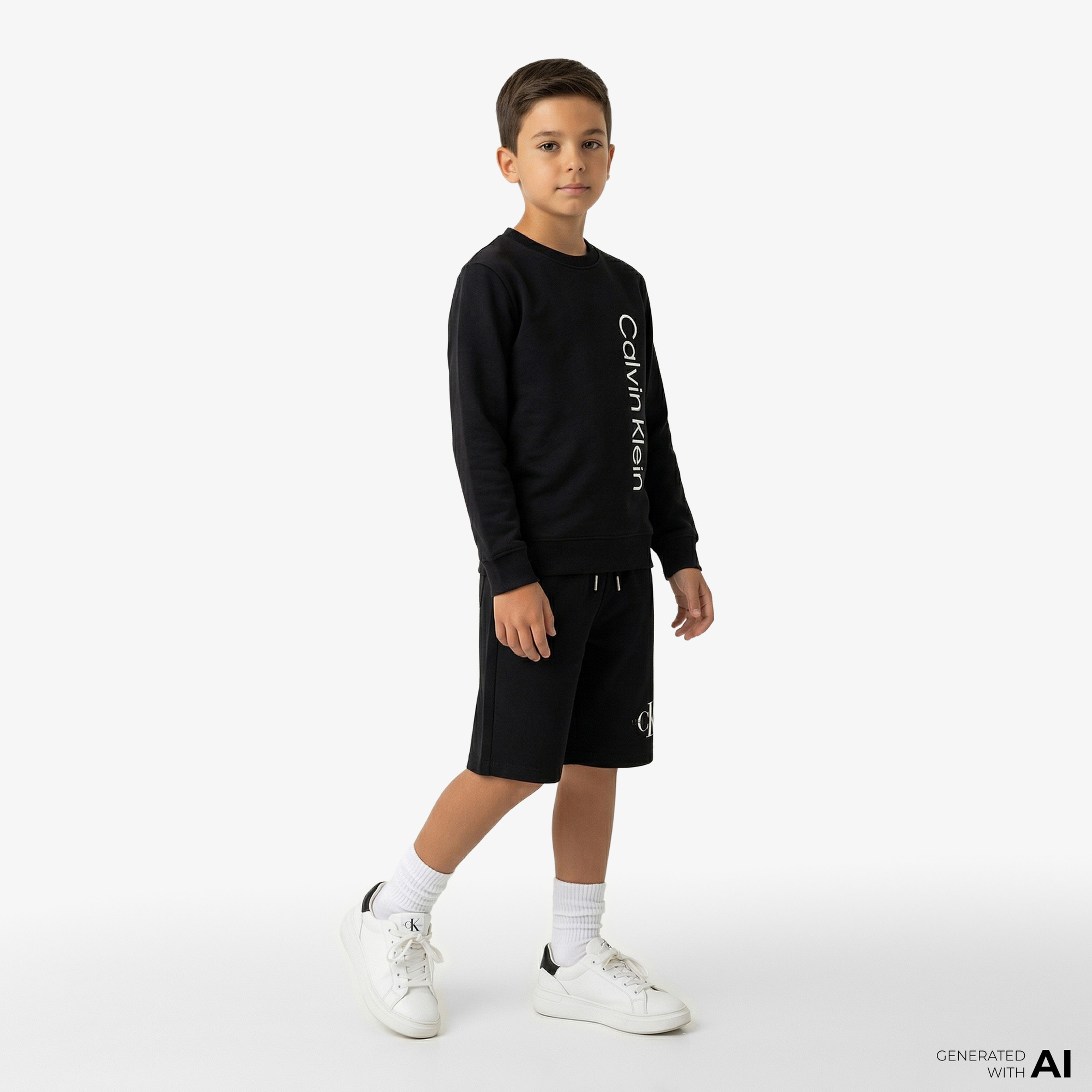 Calvin Klein Terry Side Graphic Çocuk Siyah Sweatshirt