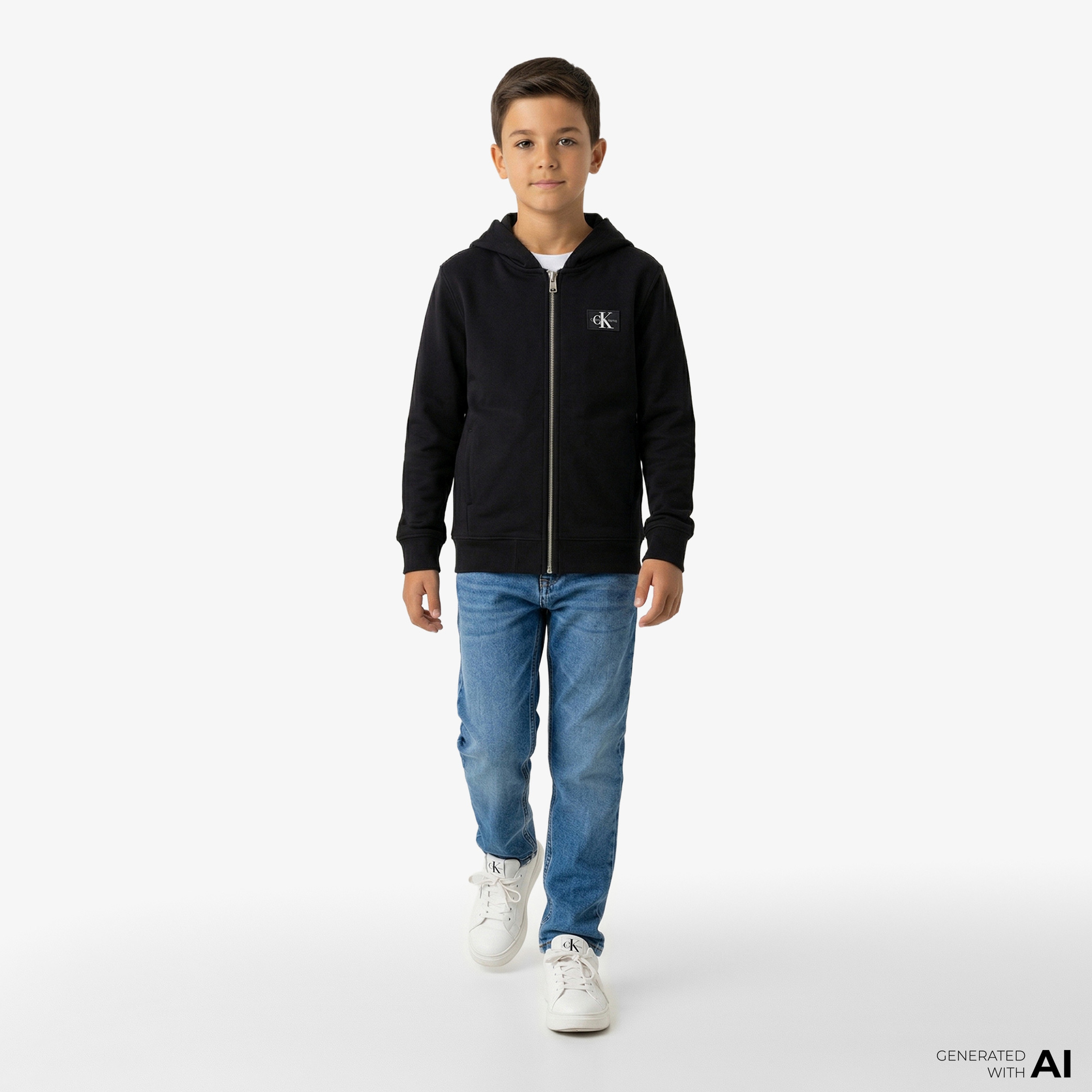 Calvin Klein Badge Zip-Through Çocuk Siyah Sweatshirt