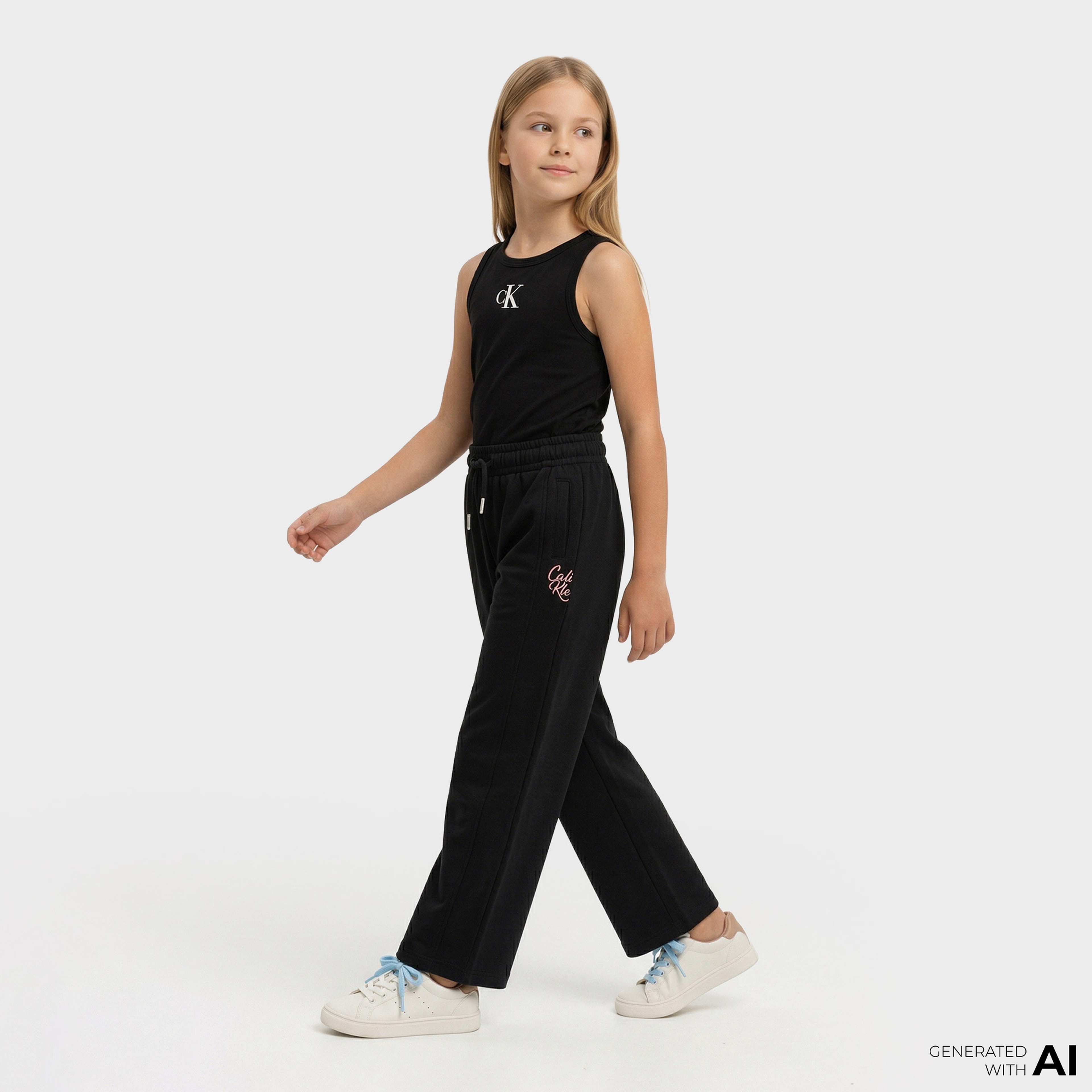 Calvin Klein Wide Leg Pintuck Çocuk Siyah Eşofman Altı