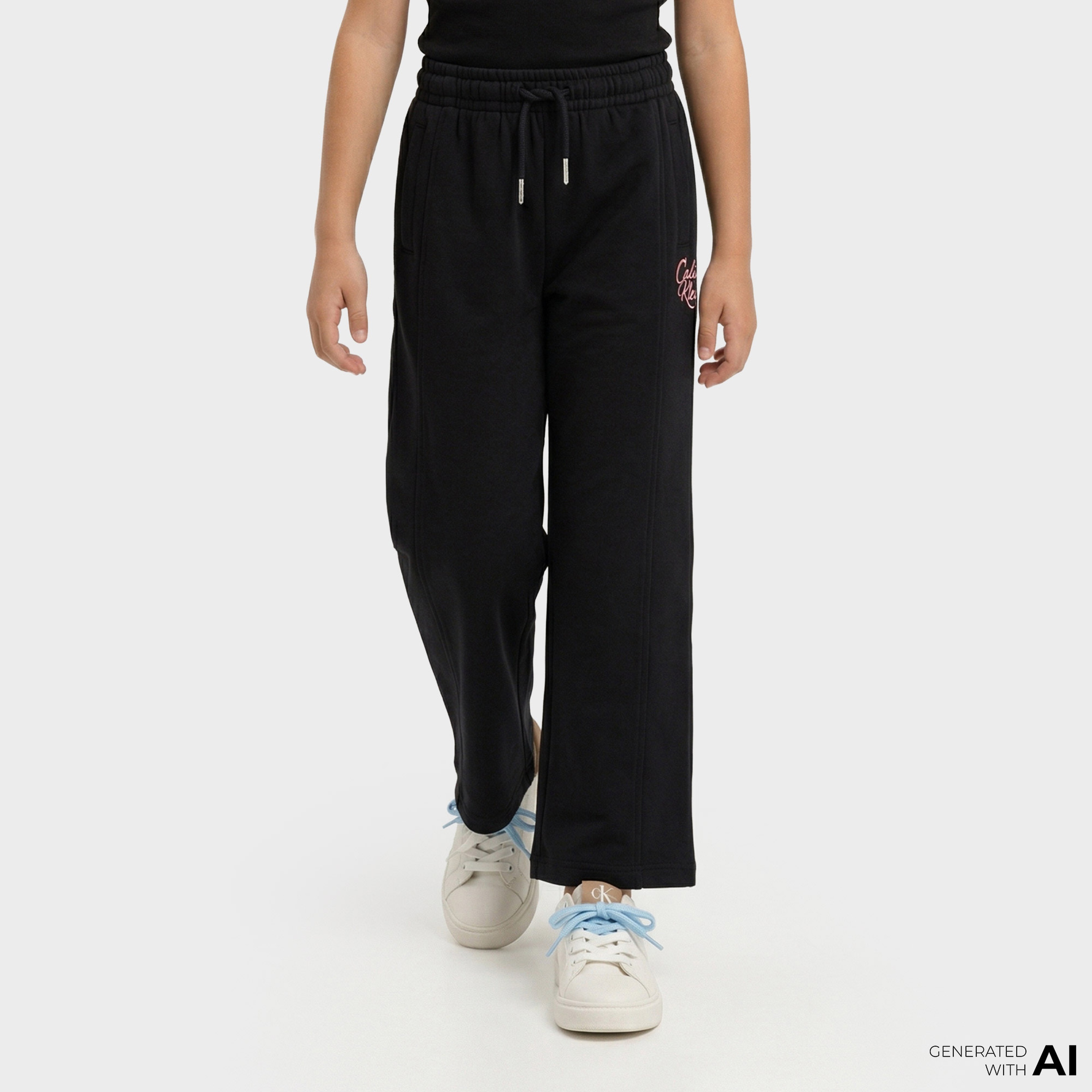 Calvin Klein Wide Leg Pintuck Çocuk Siyah Eşofman Altı