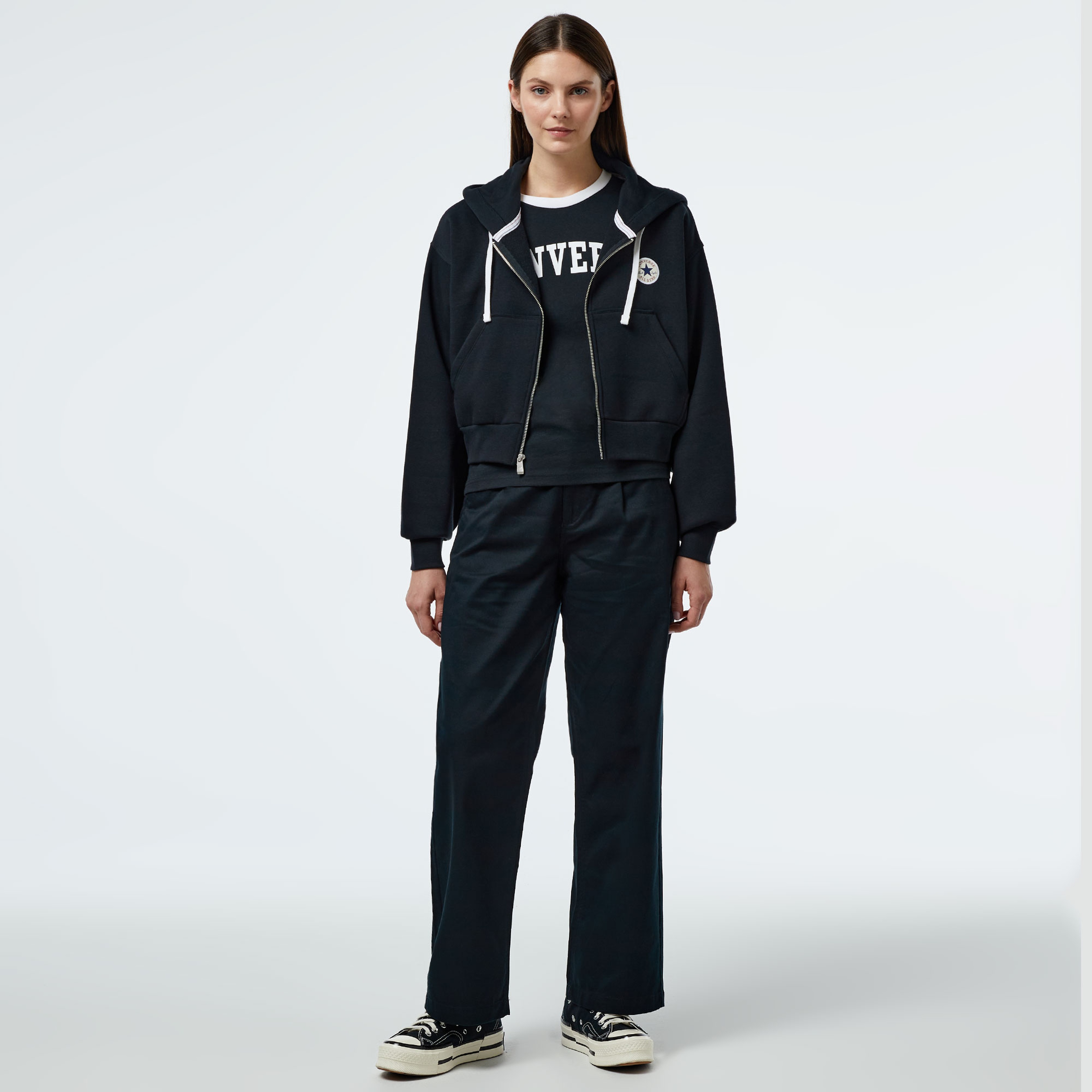 Converse Retro Full-Zip Kadın Siyah Eşofman Üstü