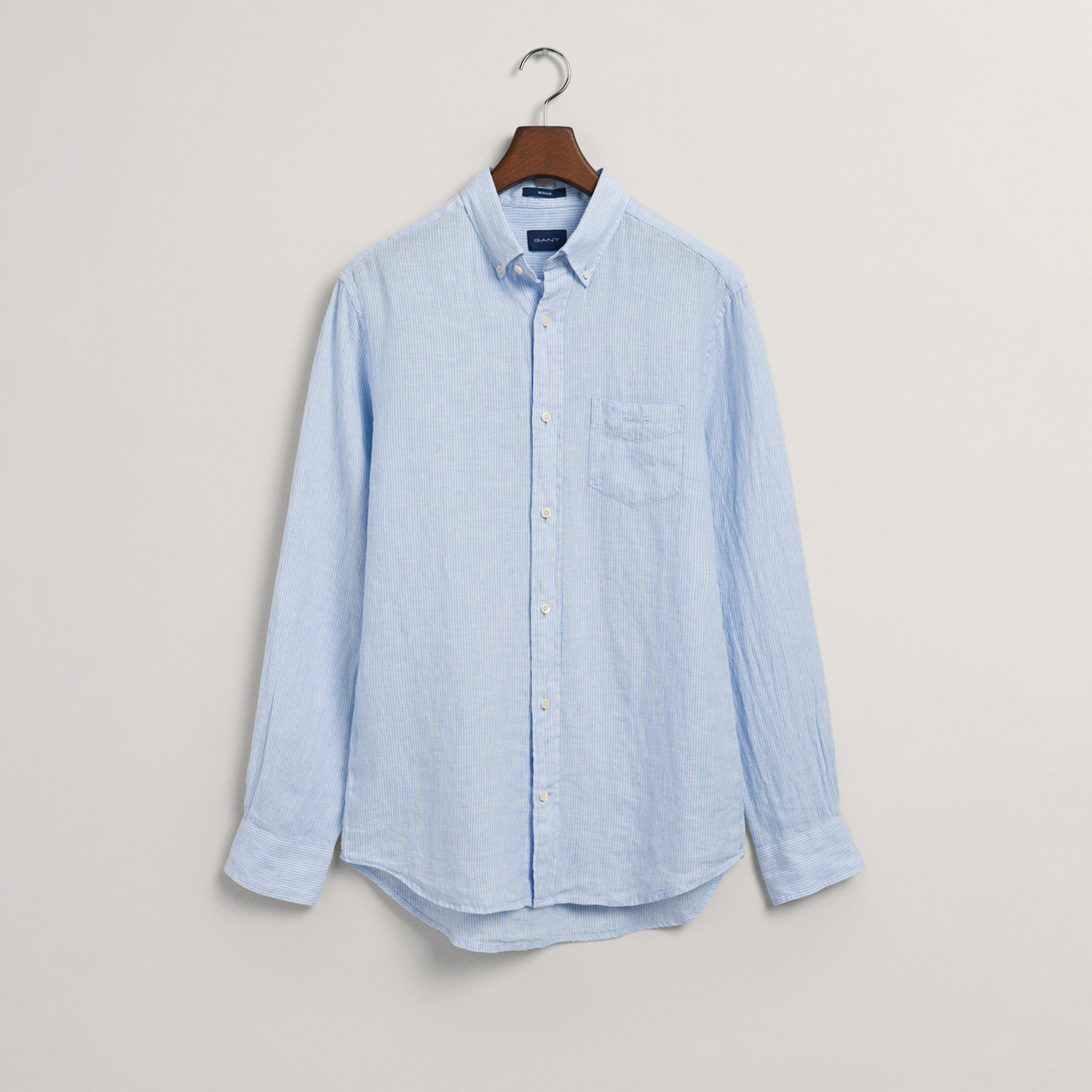 GANT Erkek Mavi Regular Fit Çizgili Keten Gömlek