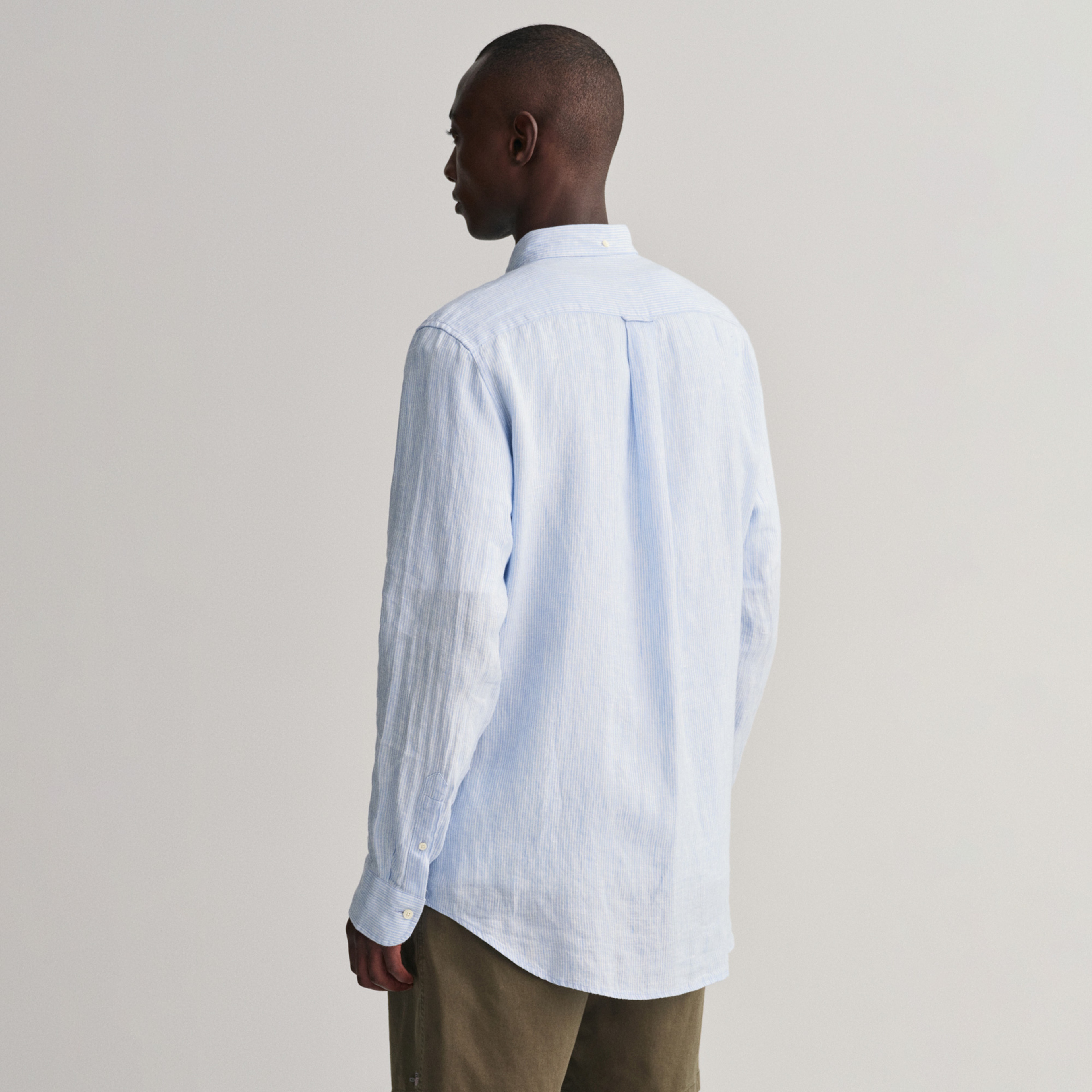 GANT Erkek Mavi Regular Fit Çizgili Keten Gömlek