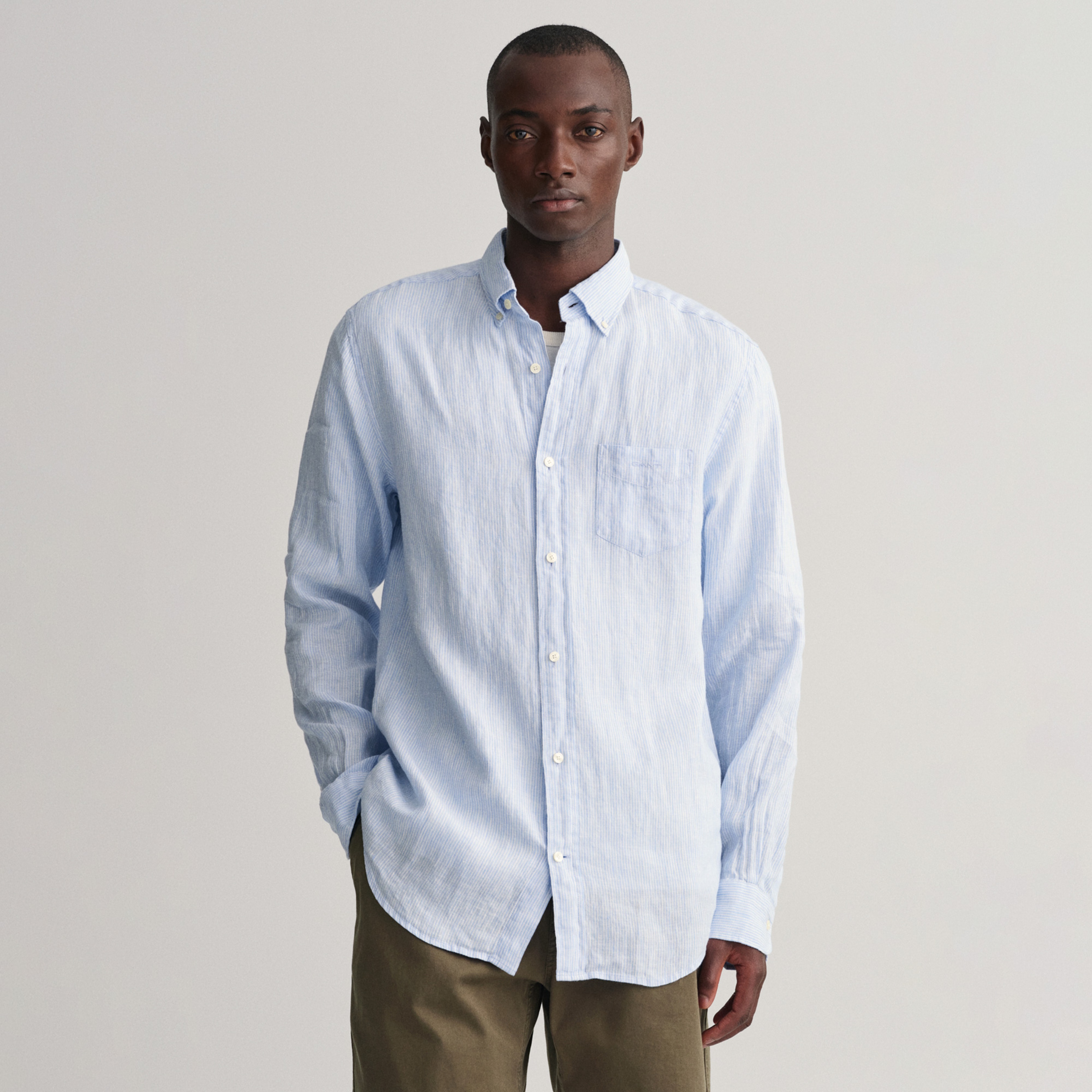 GANT Erkek Mavi Regular Fit Çizgili Keten Gömlek