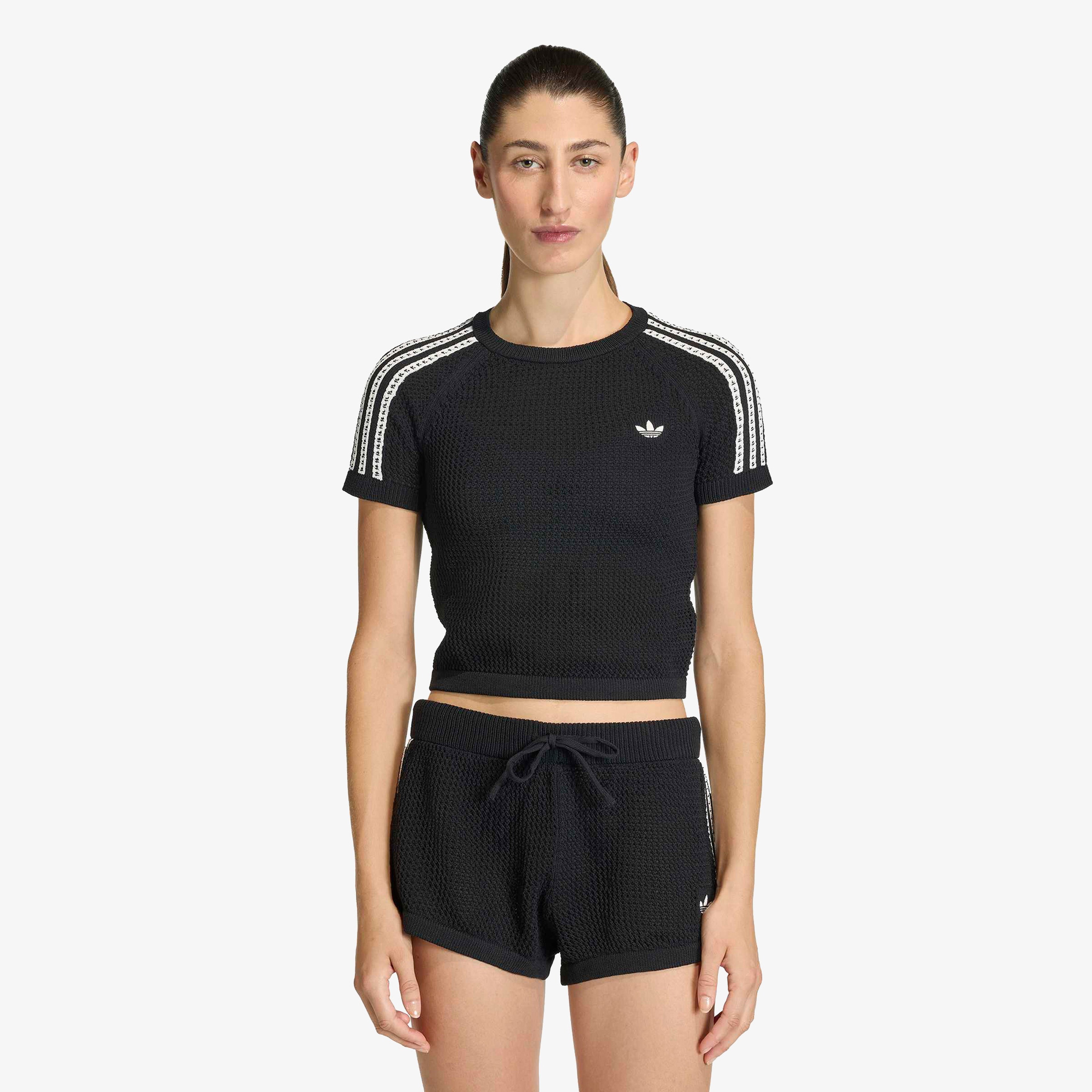 adidas Crochet Tee Kadın Siyah T-Shirt