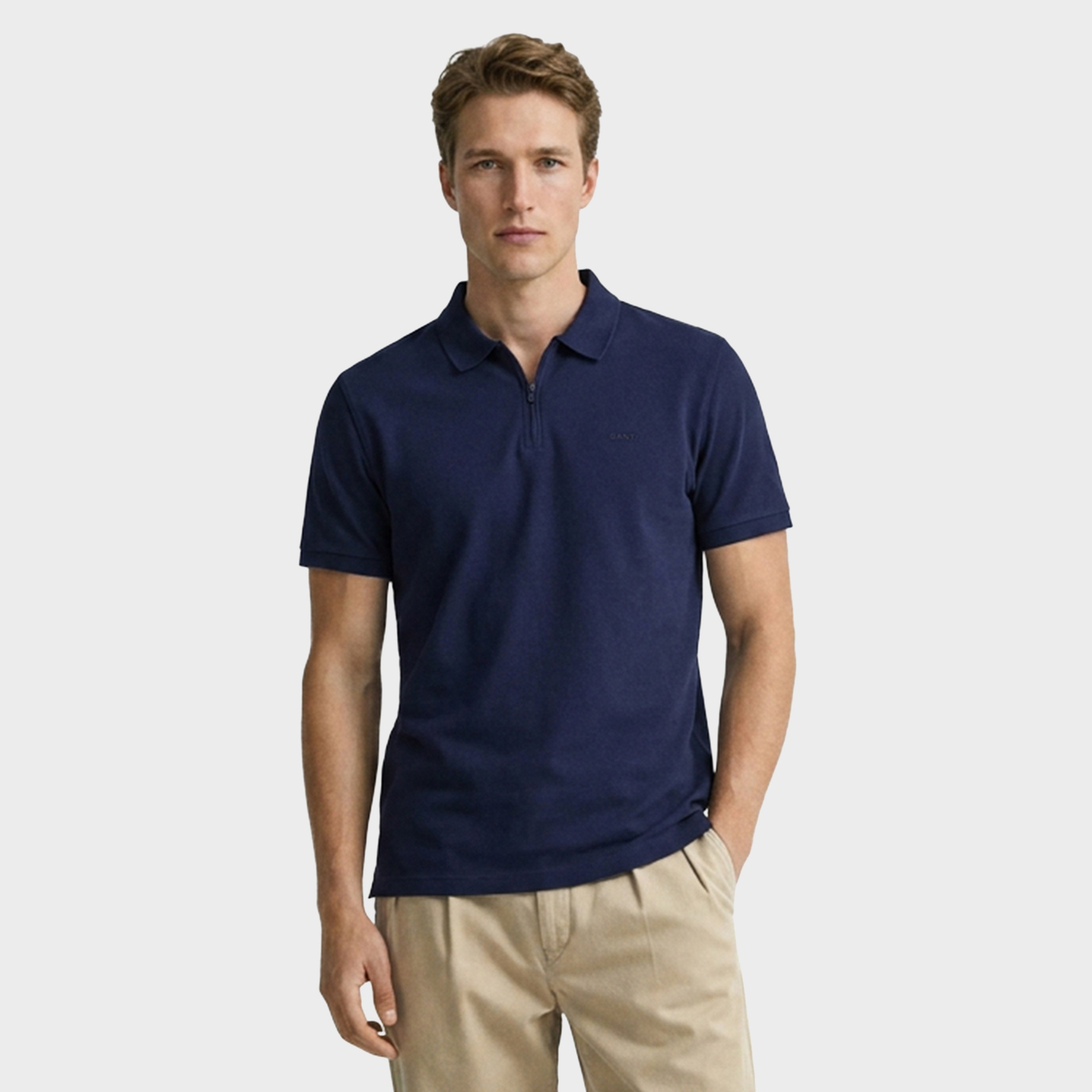 GANT Erkek Lacivert Regular Fit Yarım Fermuarlı Polo Yaka T-Shirt