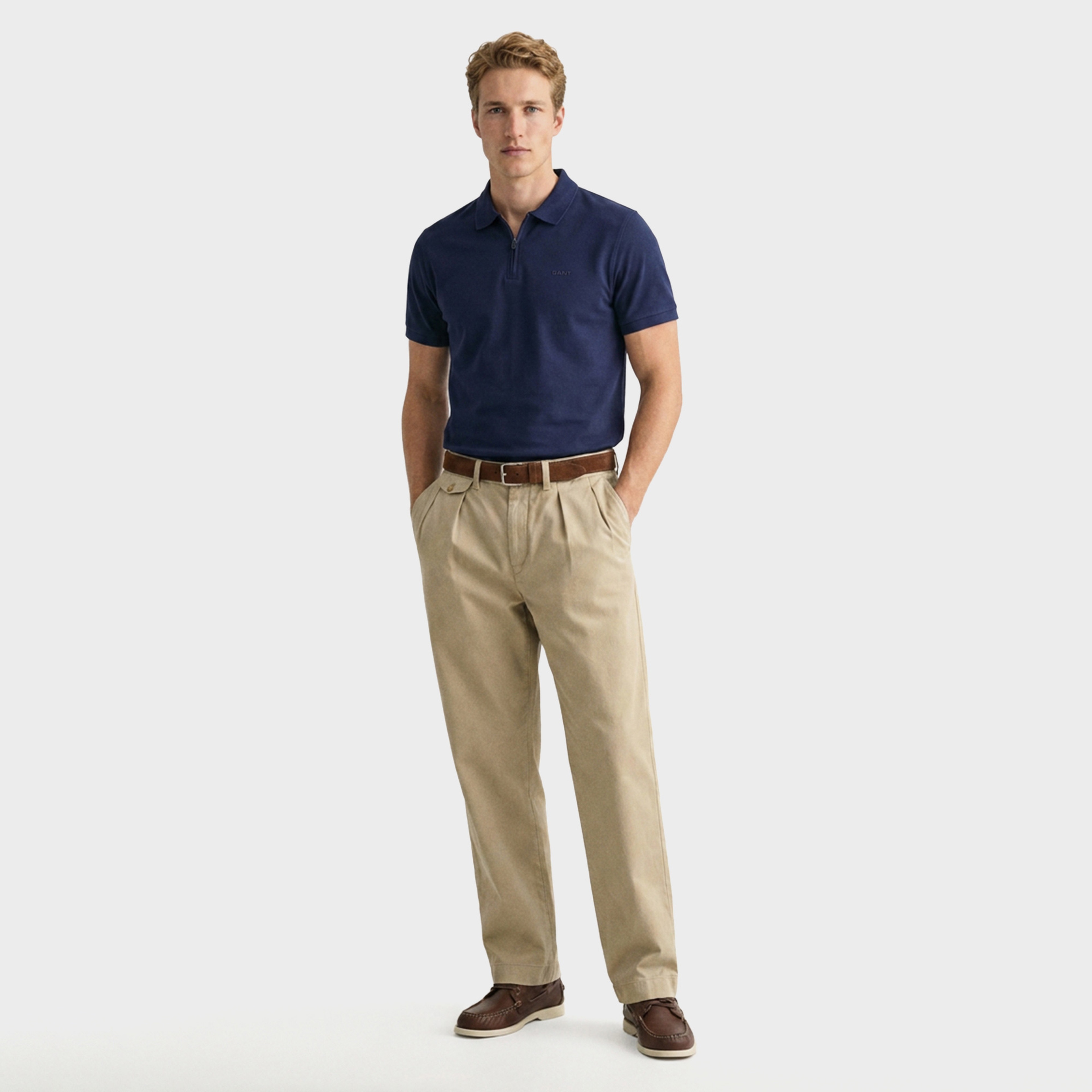 GANT Erkek Lacivert Regular Fit Yarım Fermuarlı Polo Yaka T-Shirt