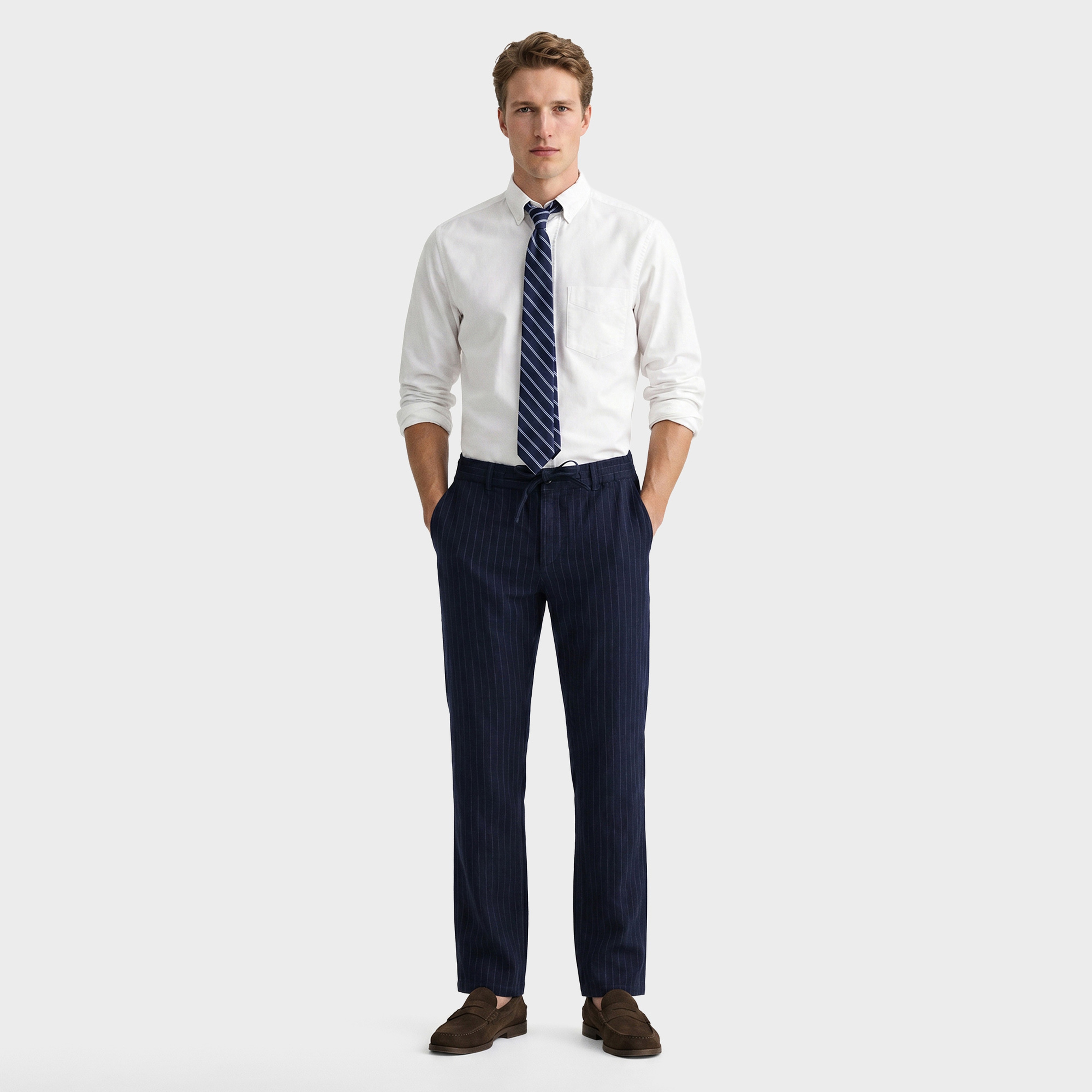 GANT Erkek Lacivert Regular Fit Çizgili Pantolon
