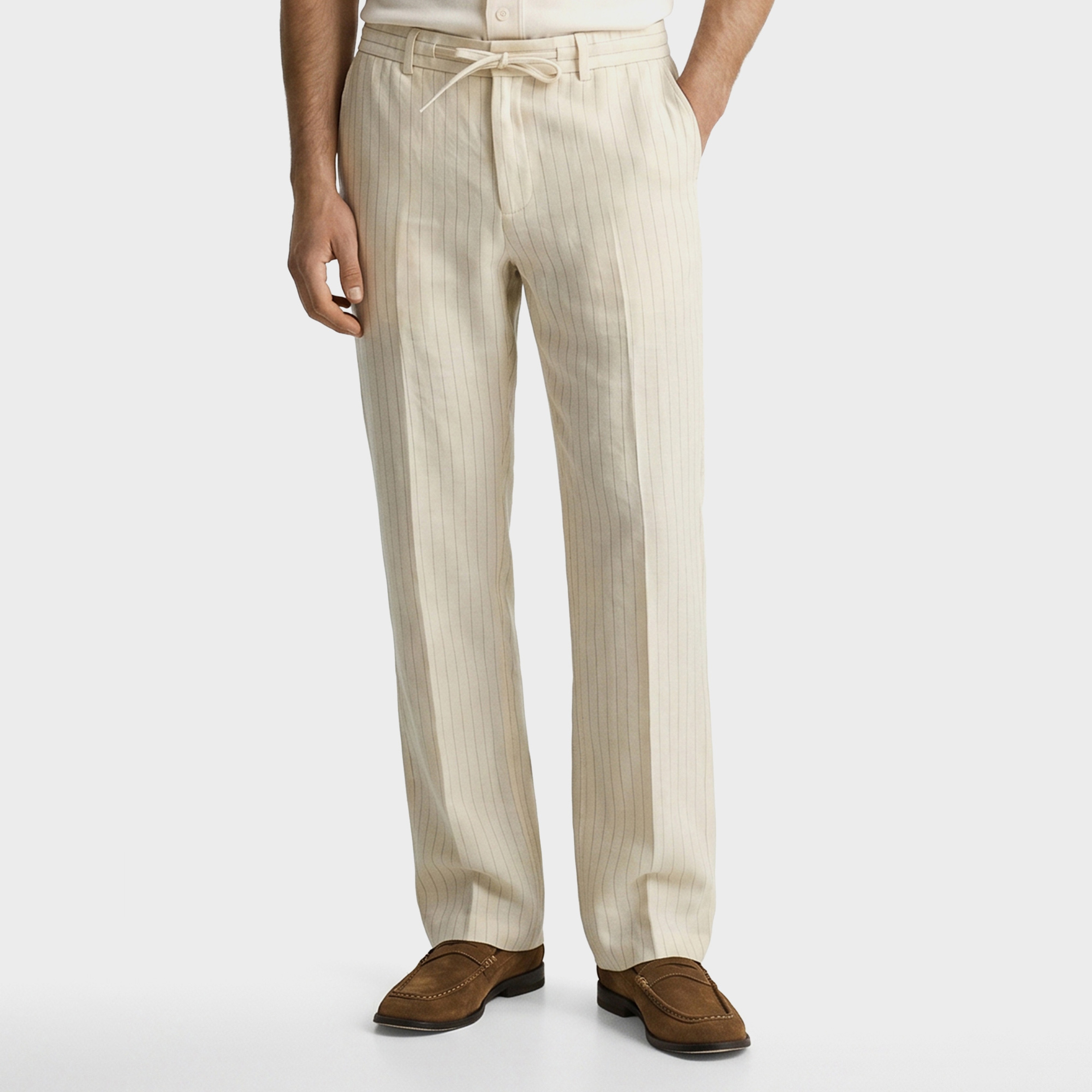 GANT Erkek Krem Regular Fit Çizgili Pantolon
