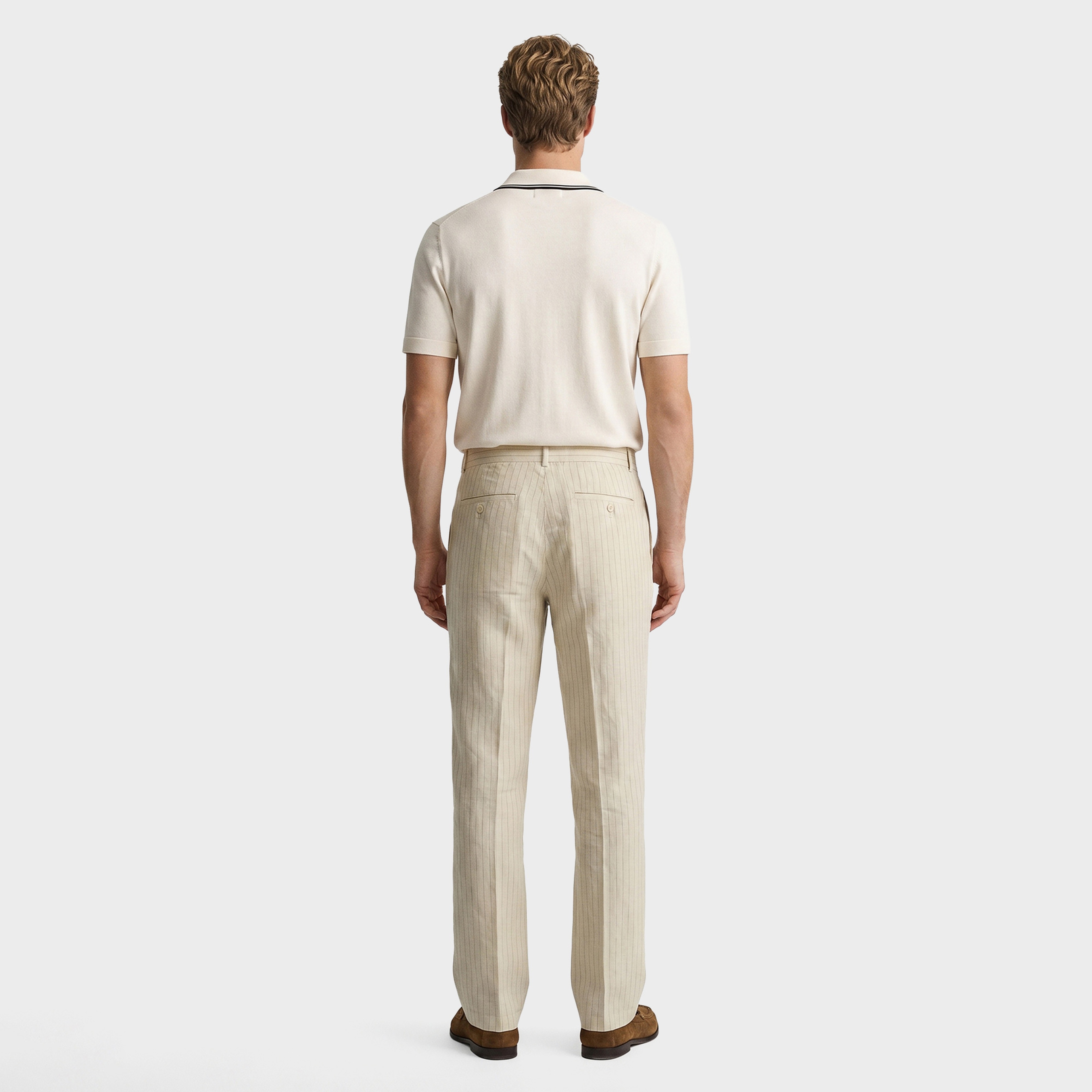 GANT Erkek Krem Regular Fit Çizgili Pantolon
