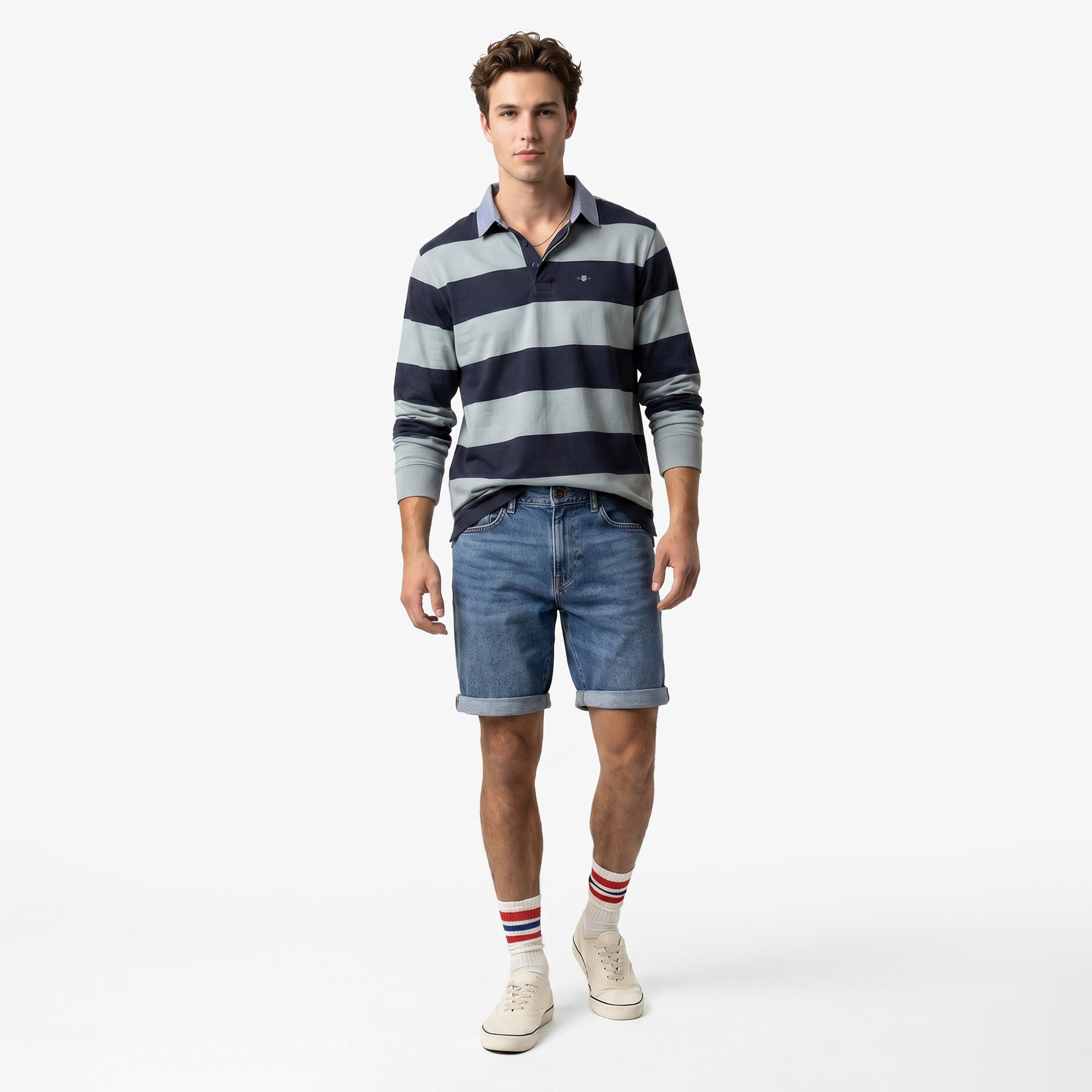 GANT Erkek Yeşil Regular Fit Çizgili Logolu Polo Yaka Rugby T-Shirt