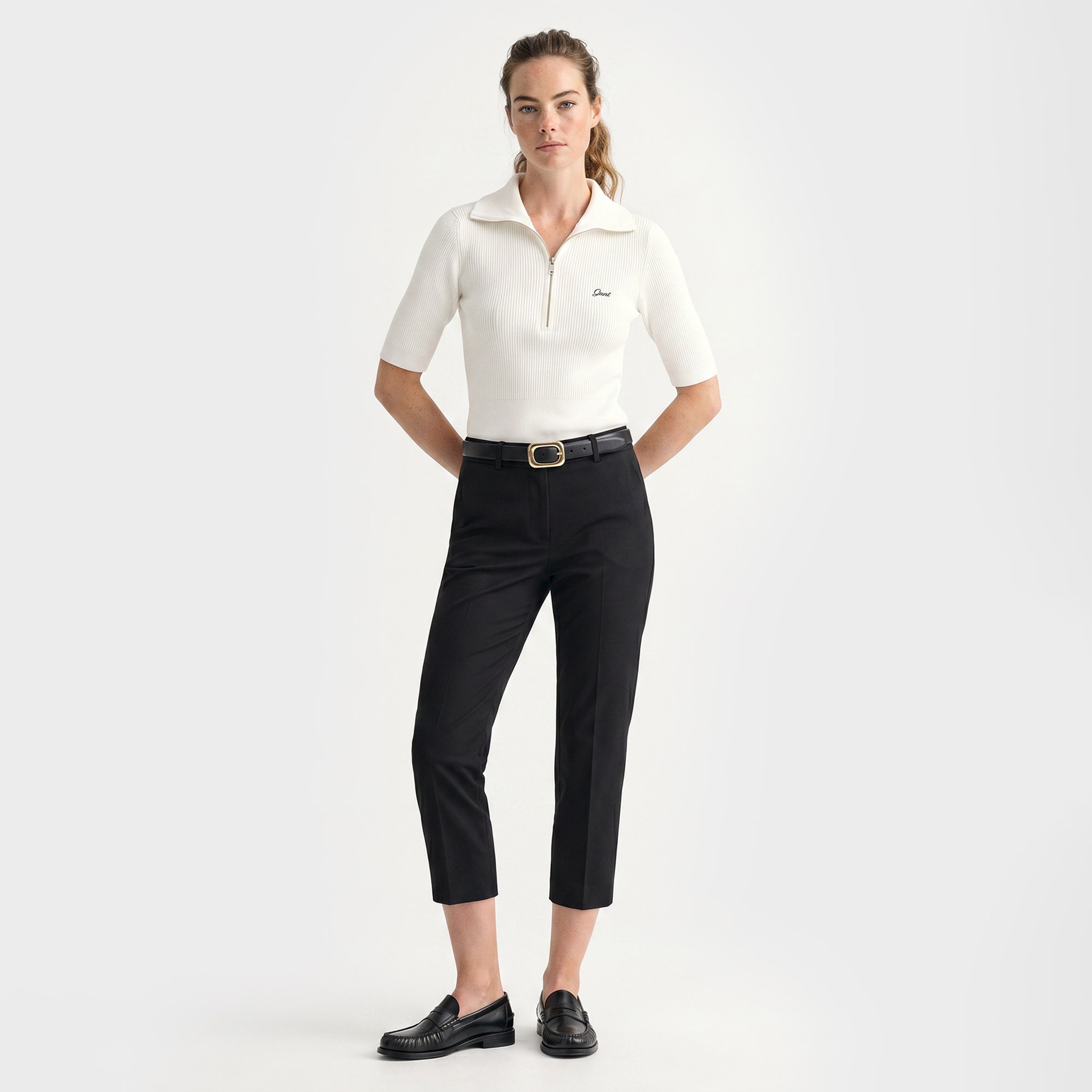 GANT Kadın Beyaz Slim Fit Yarım Kollu Triko