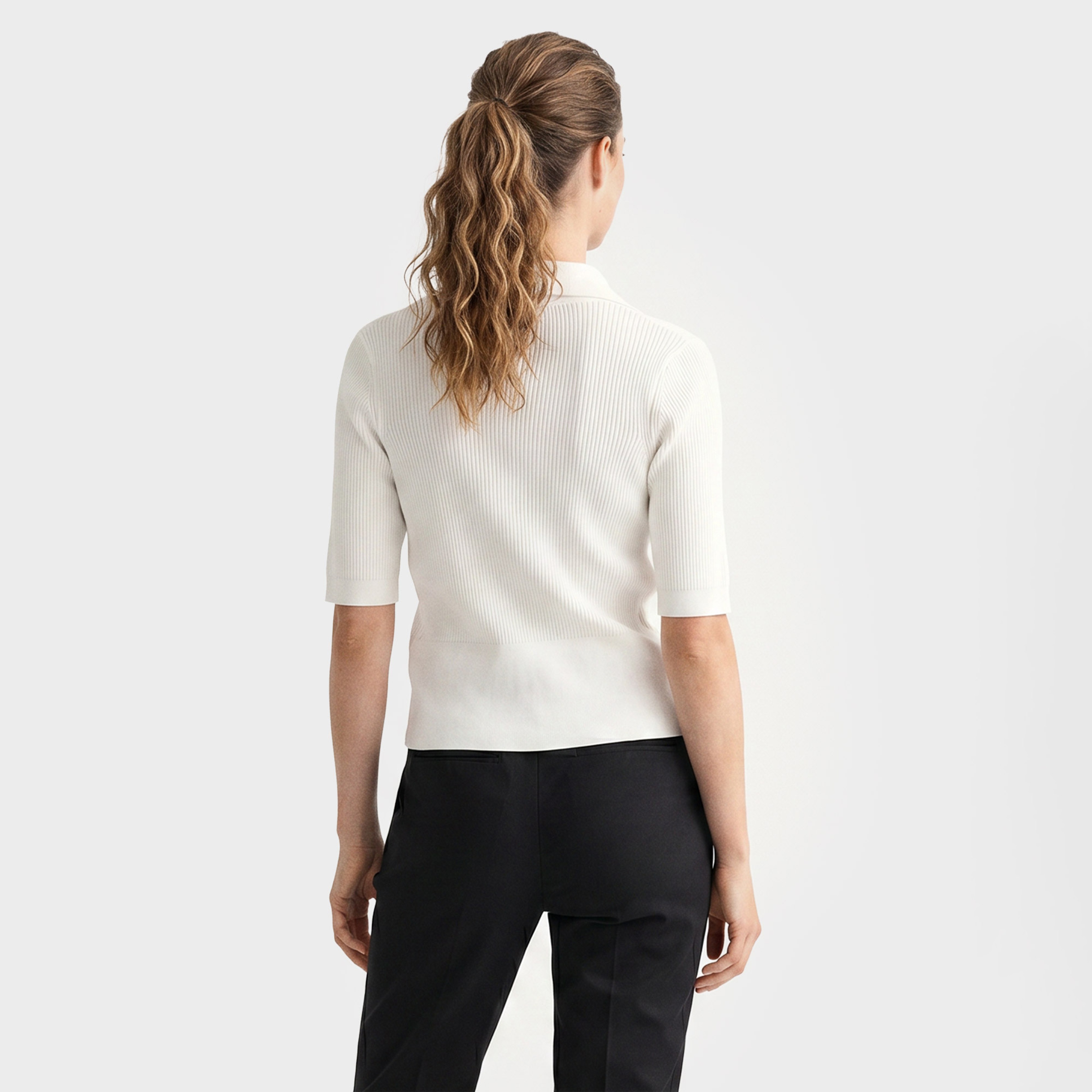 GANT Kadın Beyaz Slim Fit Yarım Kollu Triko