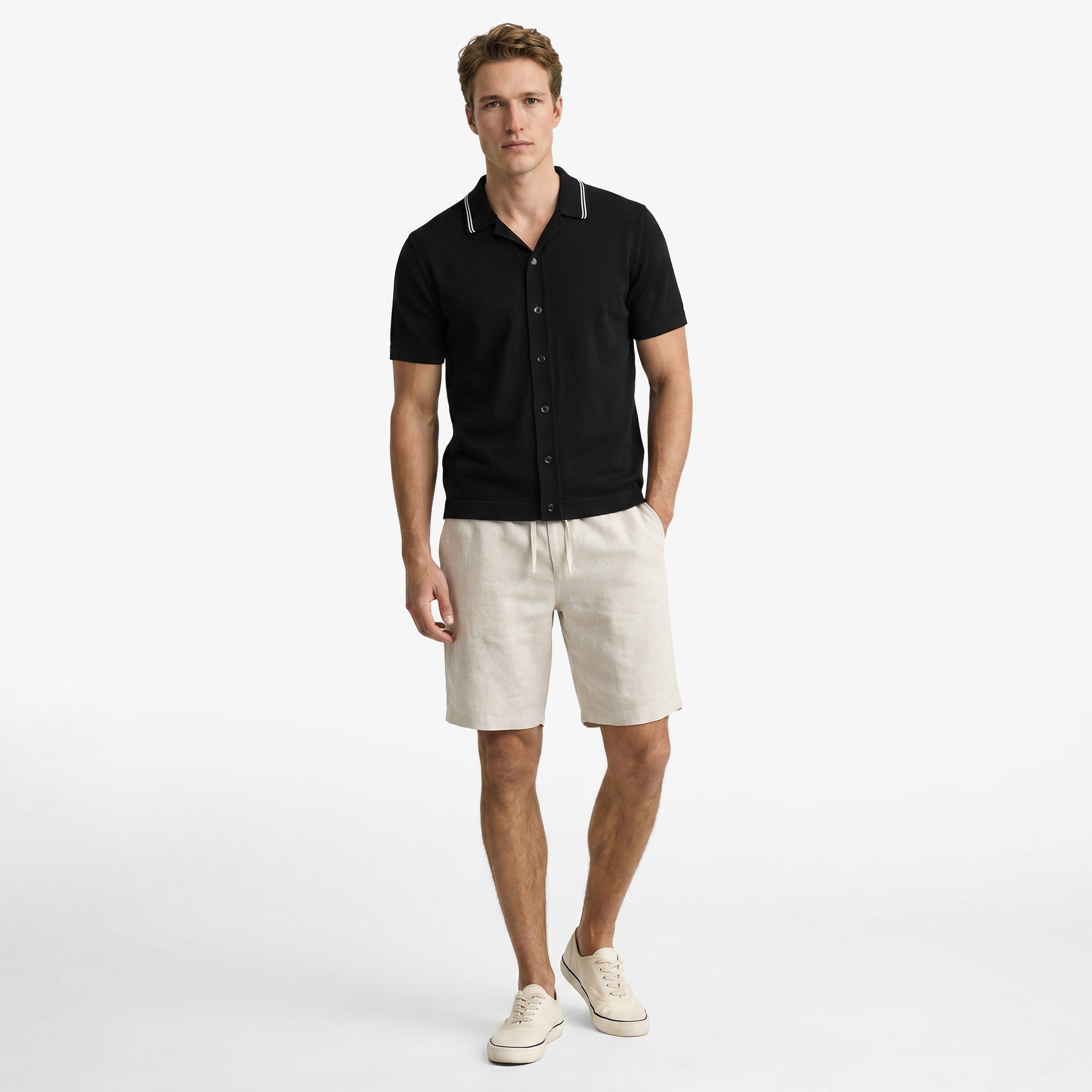 GANT Erkek Siyah Regular Fit Kısa Kollu Resort Yaka Gömlek
