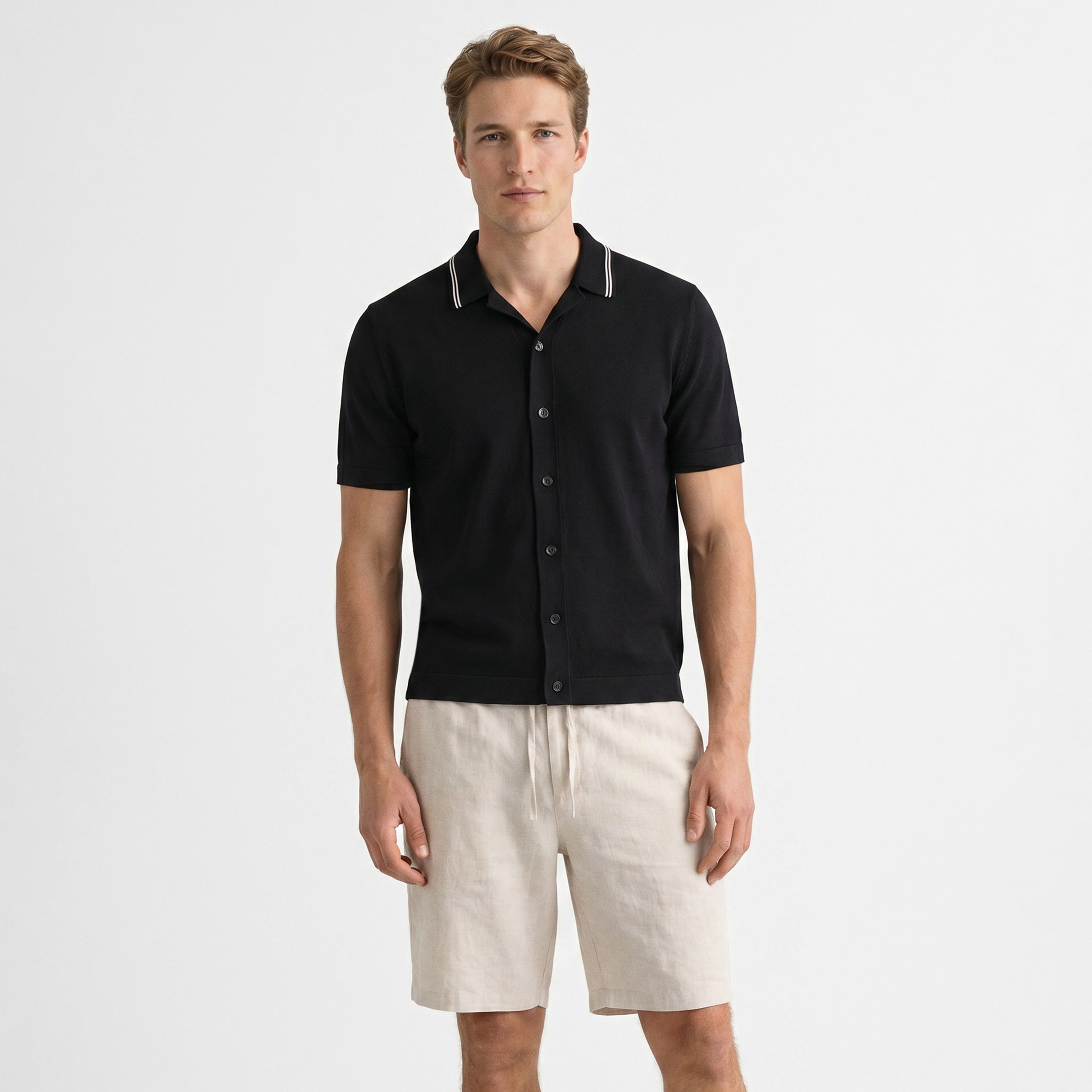 GANT Erkek Siyah Regular Fit Kısa Kollu Resort Yaka Gömlek