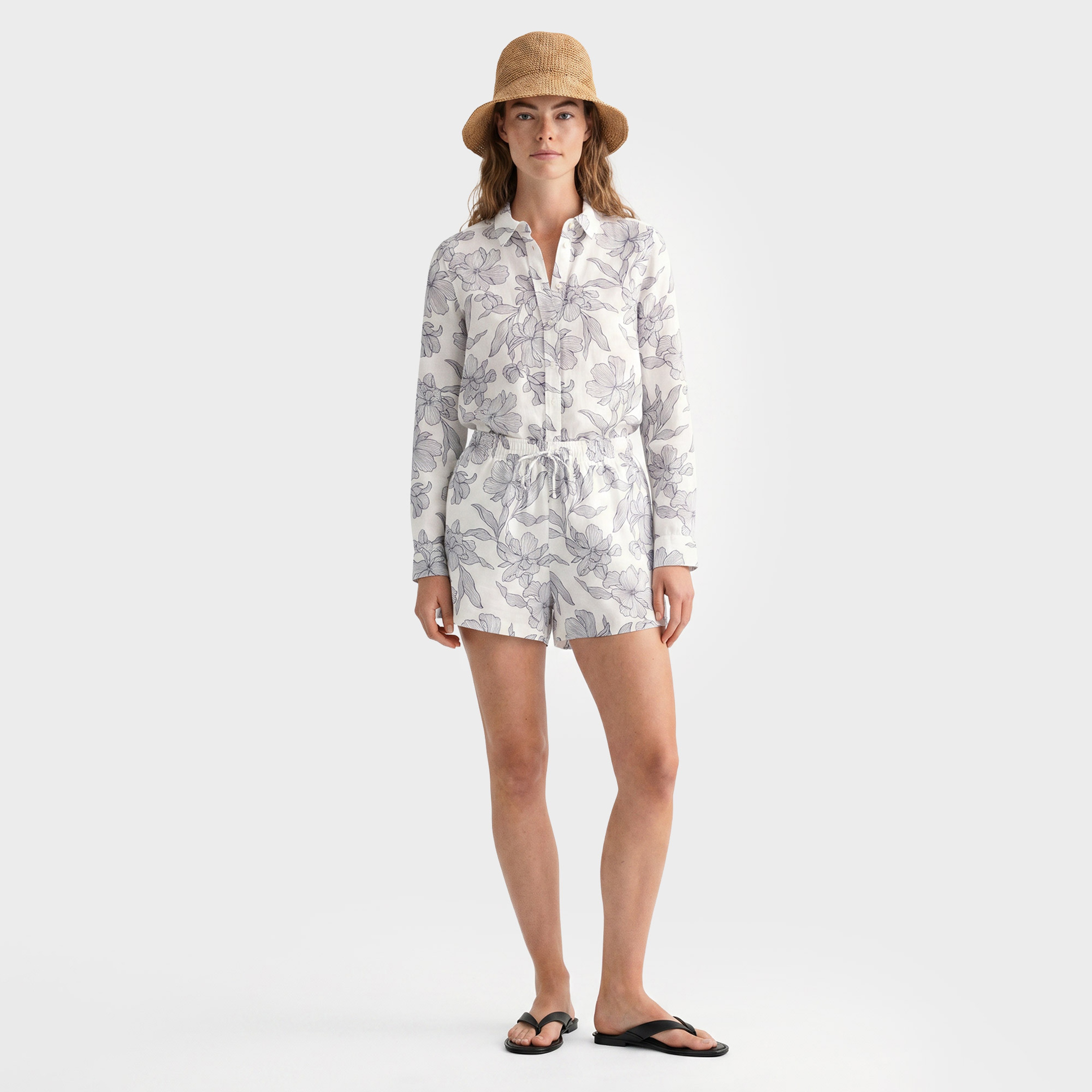 GANT Kadın Beyaz Regular Fit Çiçek Desenli Gömlek