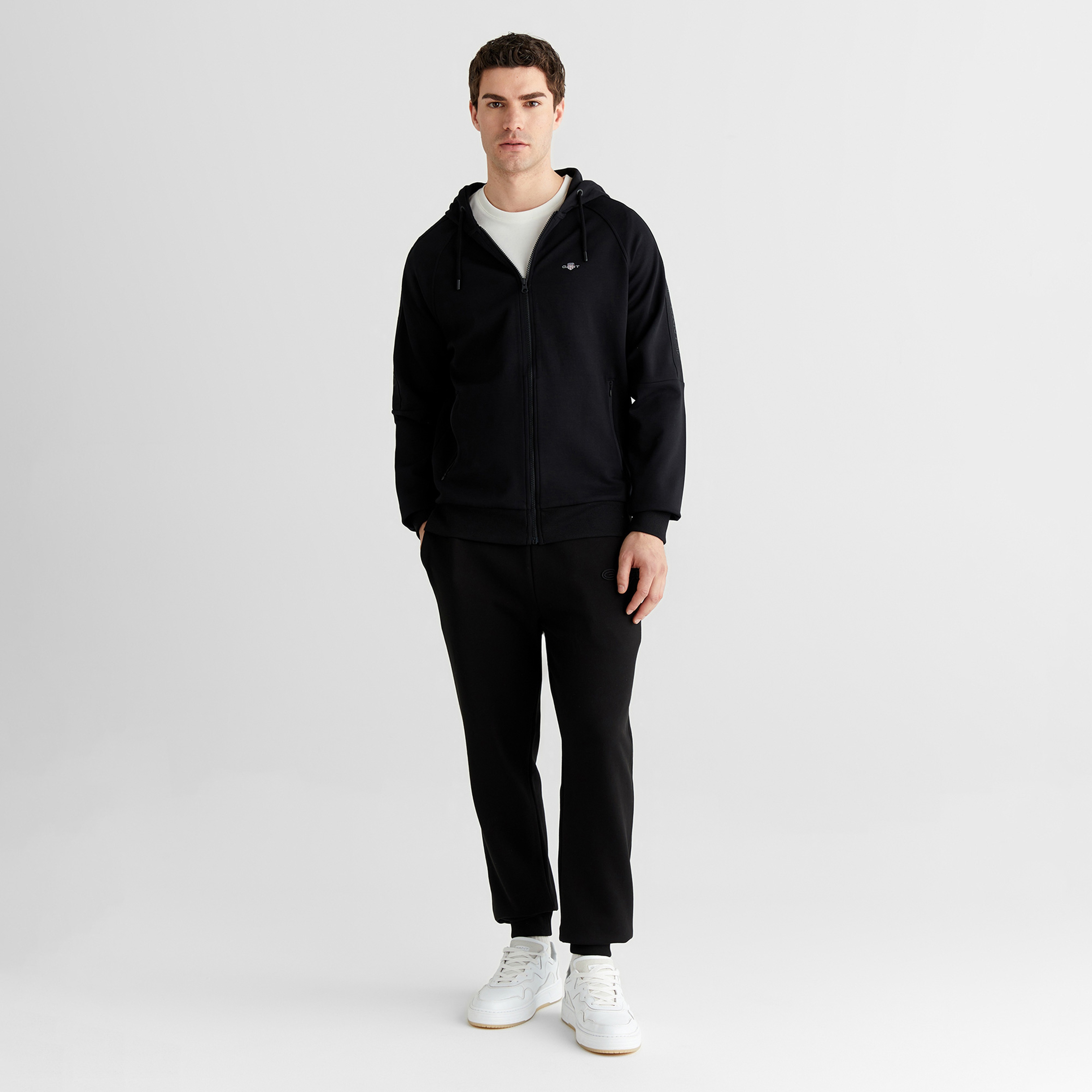 GANT Erkek Siyah Fermuarlı Kapüşonlu Sweatshirt
