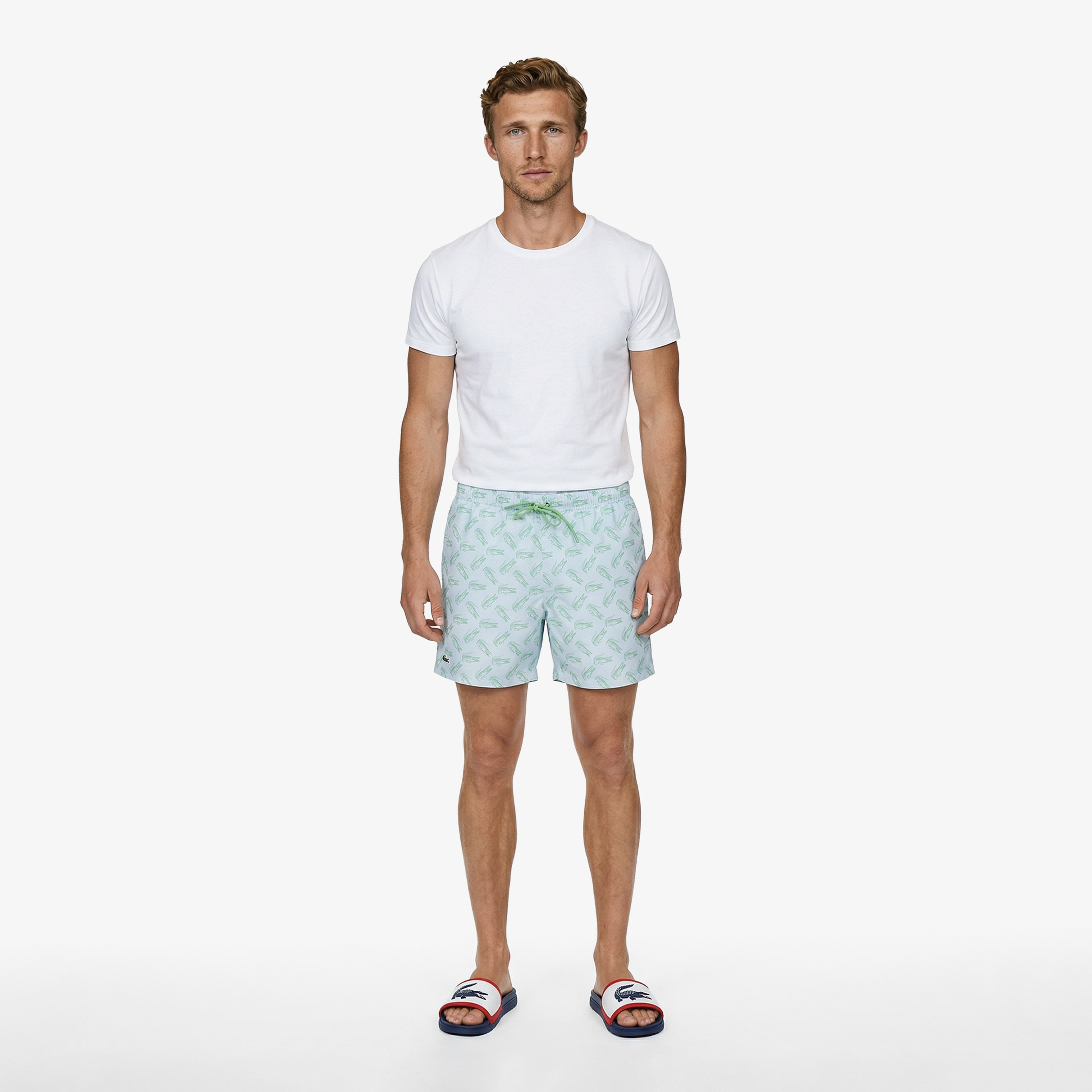 Lacoste Regular Fit Desenli Erkek Mavi Deniz Şortu