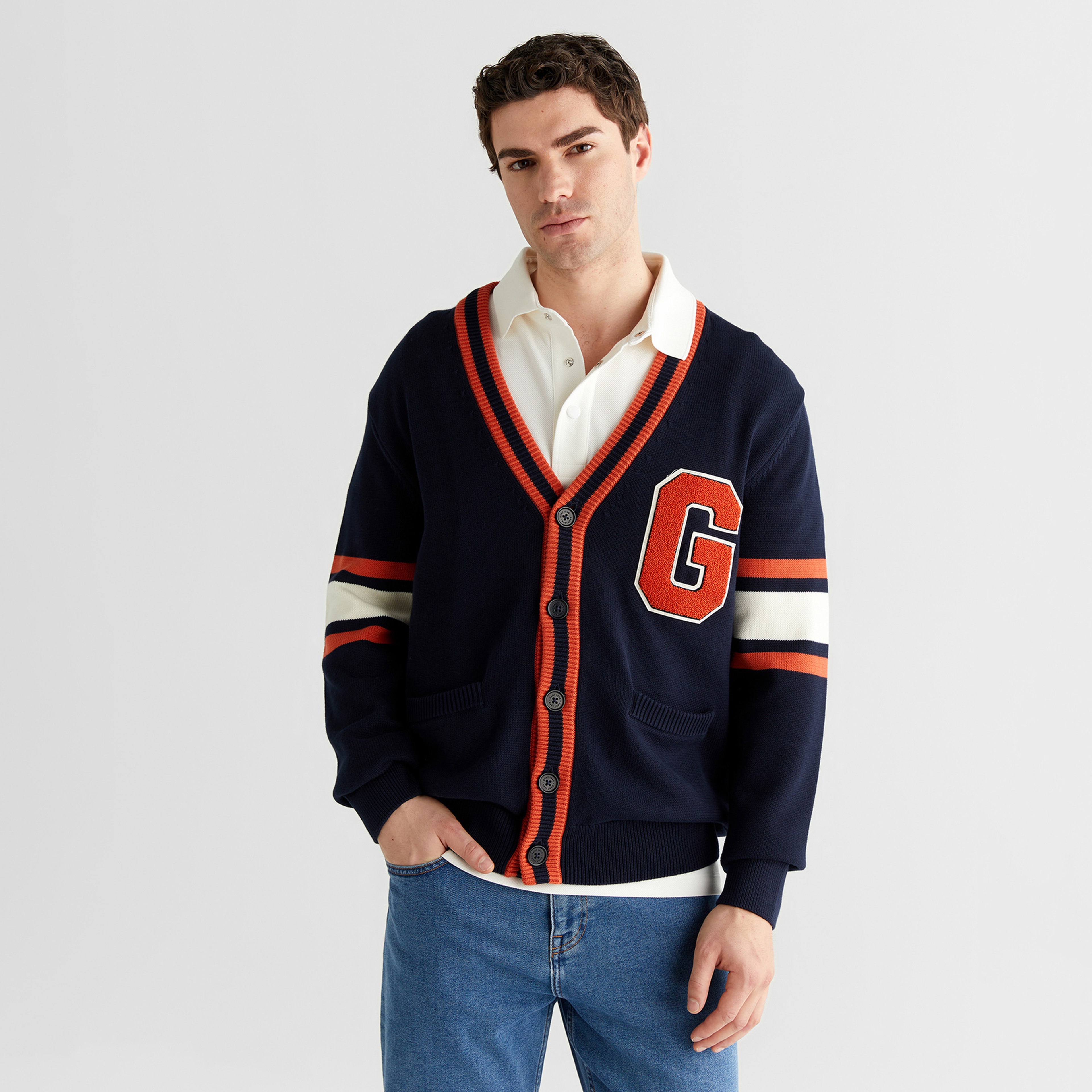 GANT Erkek Lacivert Regular Fit V Yaka Hırka