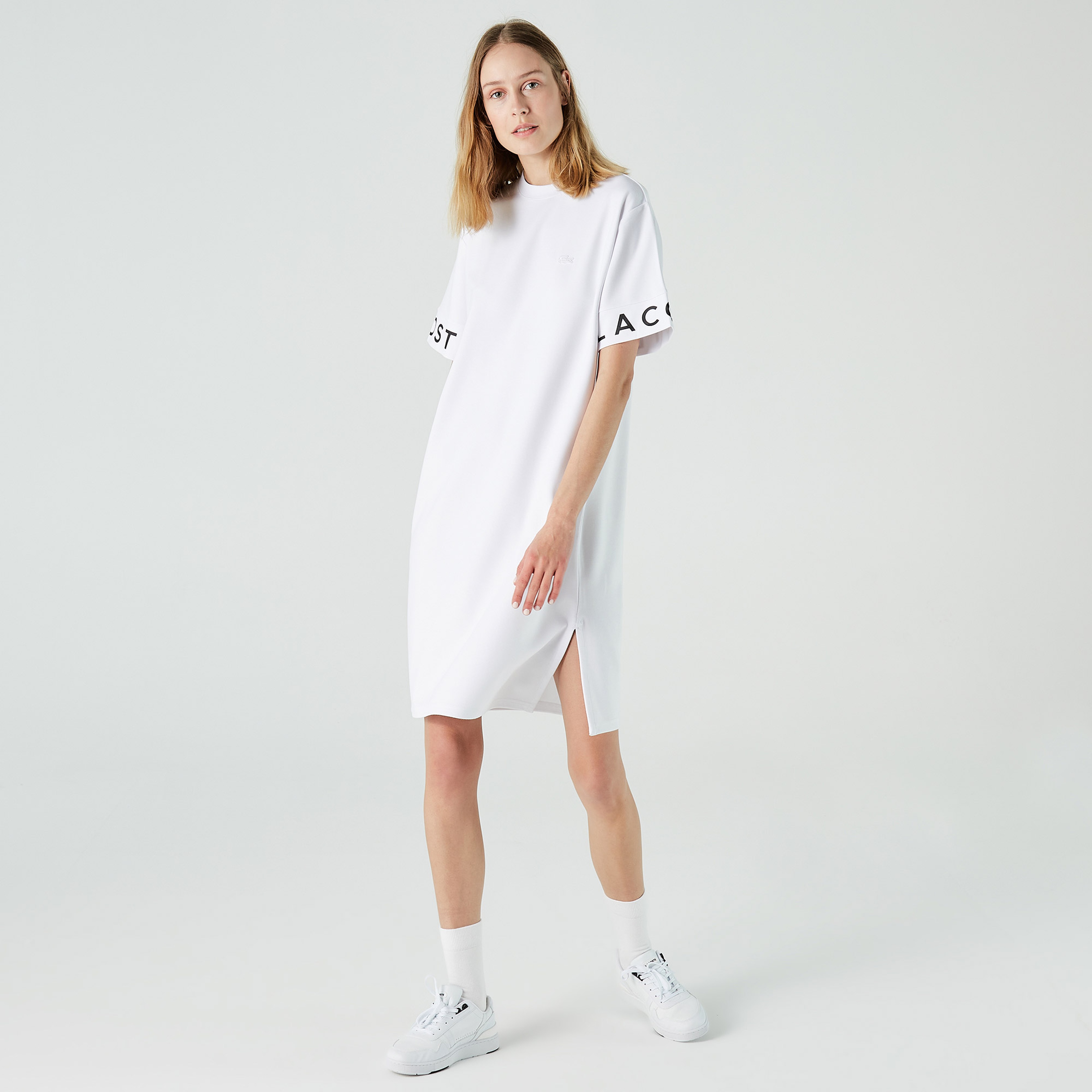 Lacoste Kadın Bisiklet Yaka Baskılı Beyaz Elbise