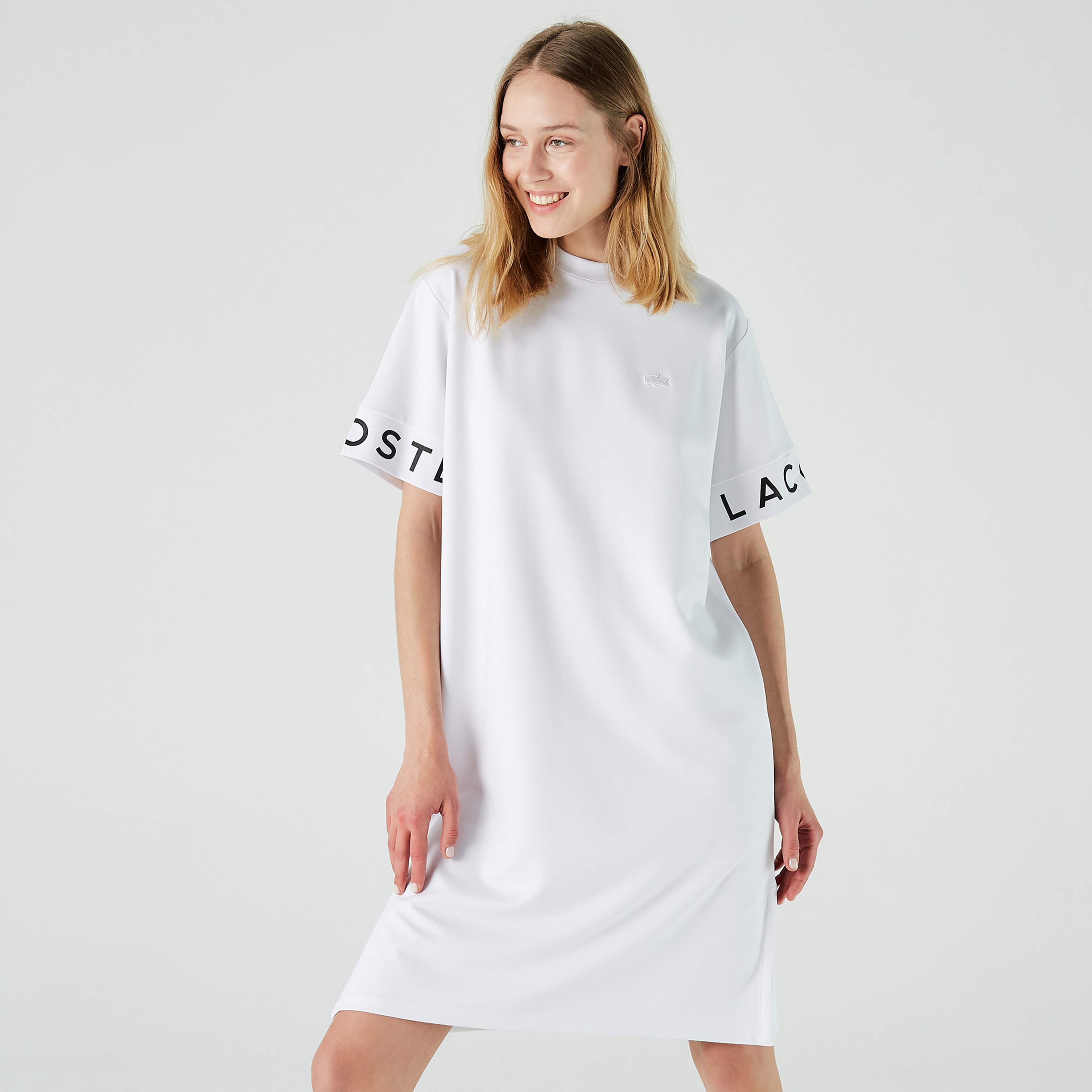 Lacoste Kadın Bisiklet Yaka Baskılı Beyaz Elbise