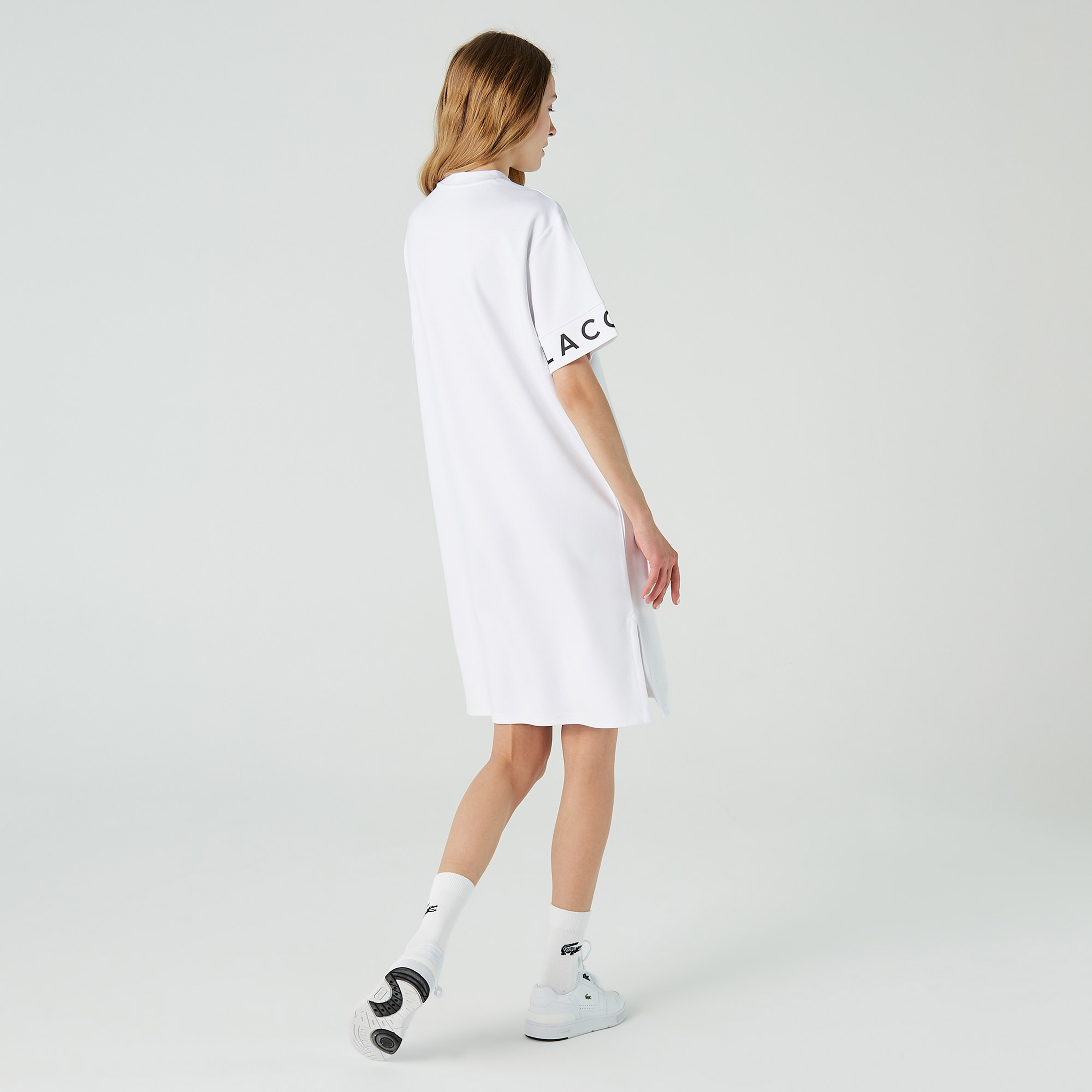 Lacoste Kadın Bisiklet Yaka Baskılı Beyaz Elbise