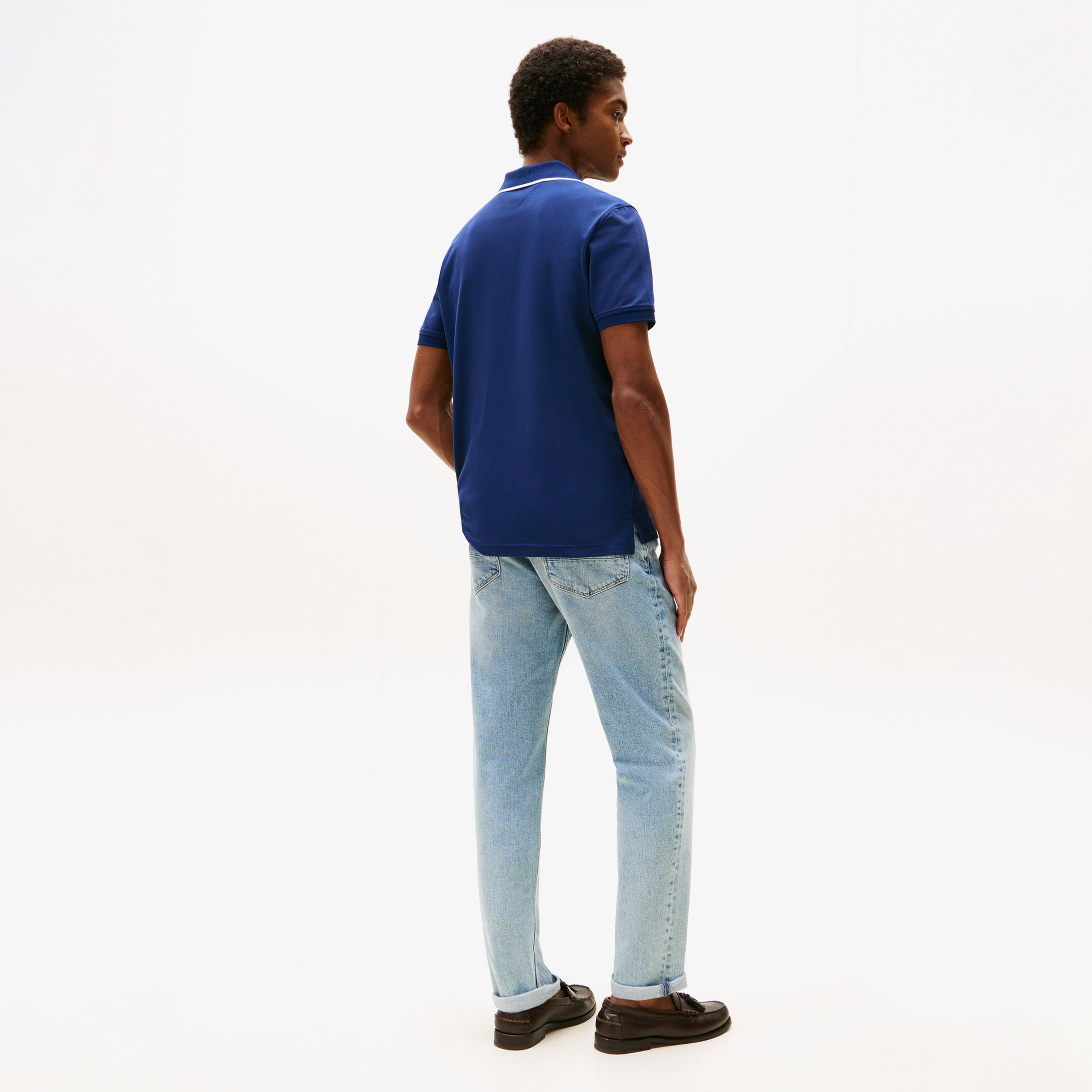 Tommy Hilfiger Performance Pique Regular Tipped Erkek Mavi Polo