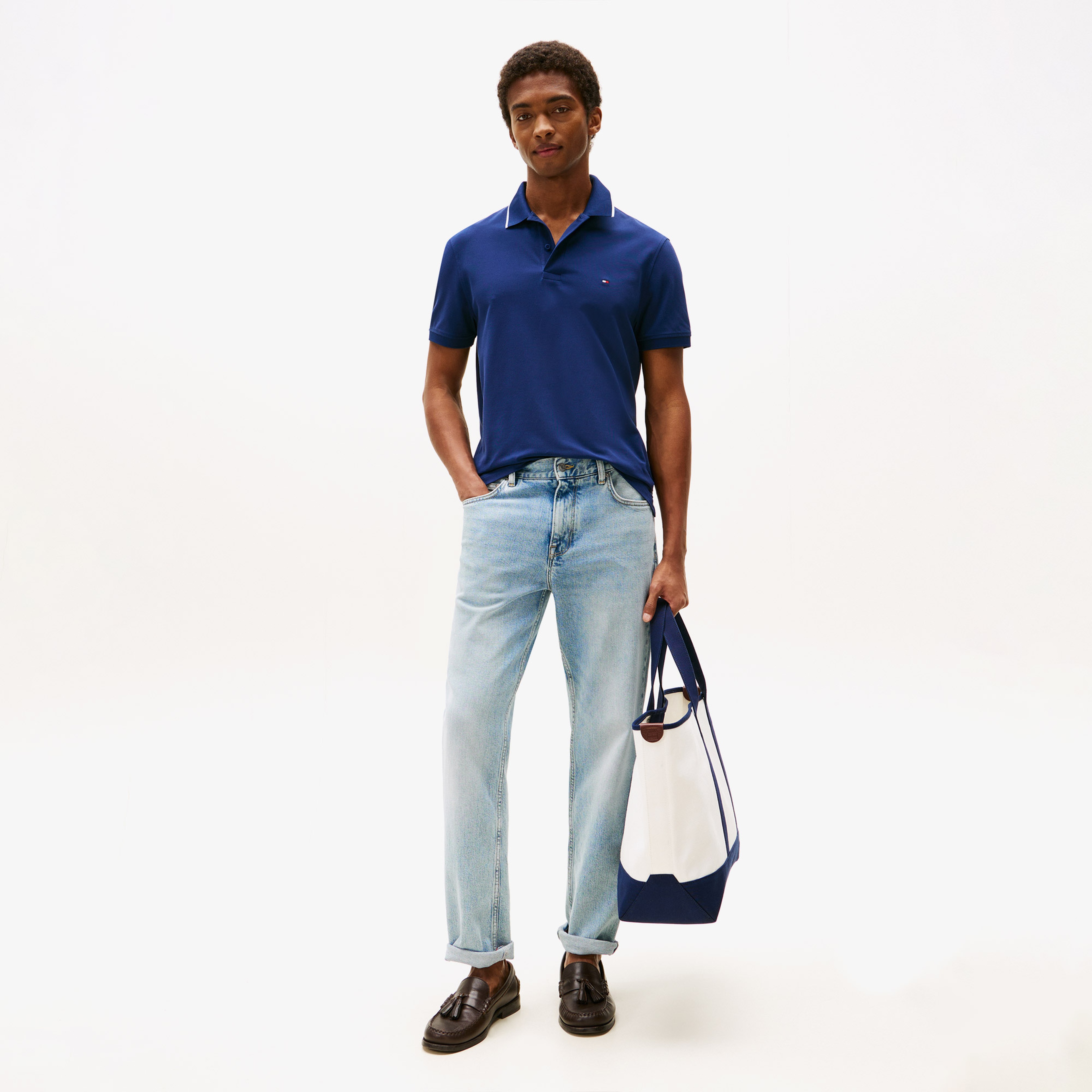 Tommy Hilfiger Performance Pique Regular Tipped Erkek Mavi Polo